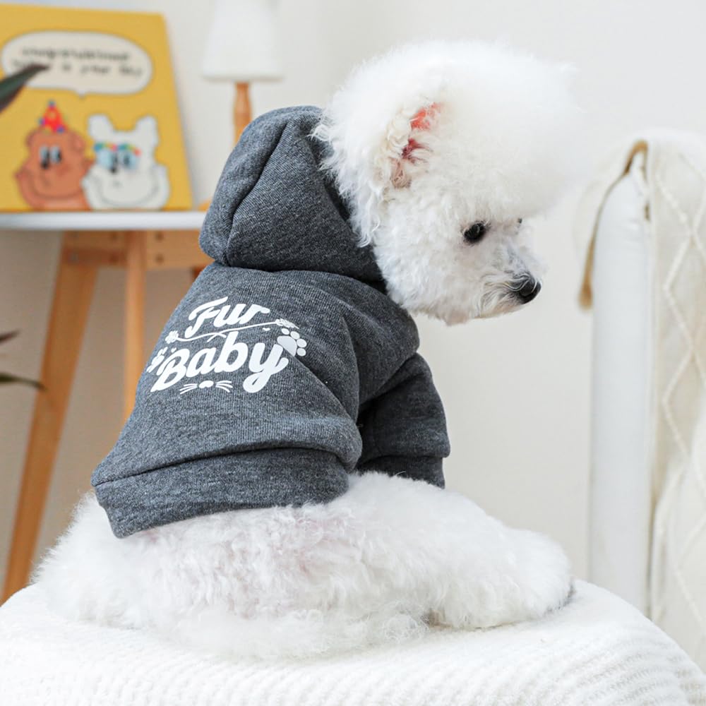 Aniac Happy Dog Hoodies - Puppy Clothes For Small Dogs & Cats - Warm Sweater For Winter & Cold Weather - Grey, X-Small