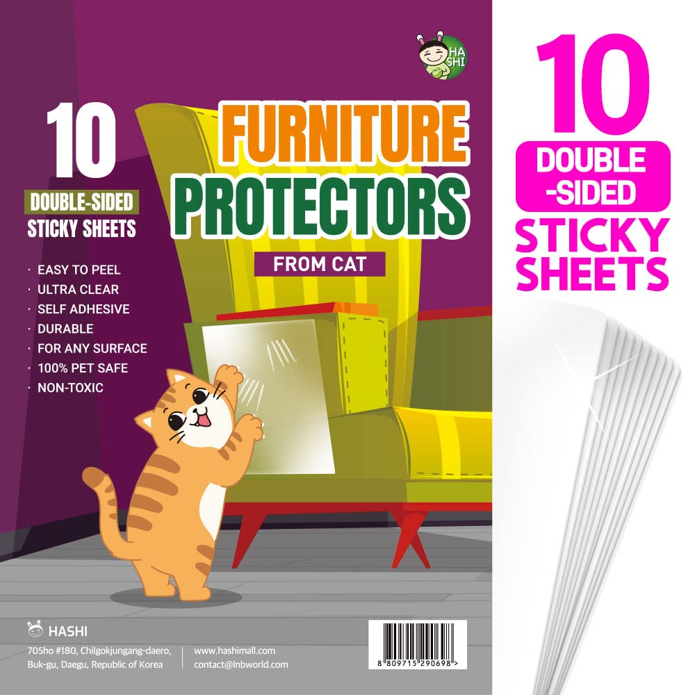 Ha Shi Cat Scratch Protector - Furniture Shield Sheets Or Sticky Tape, Large Coverage, Pet Safe (Double-Sided)
