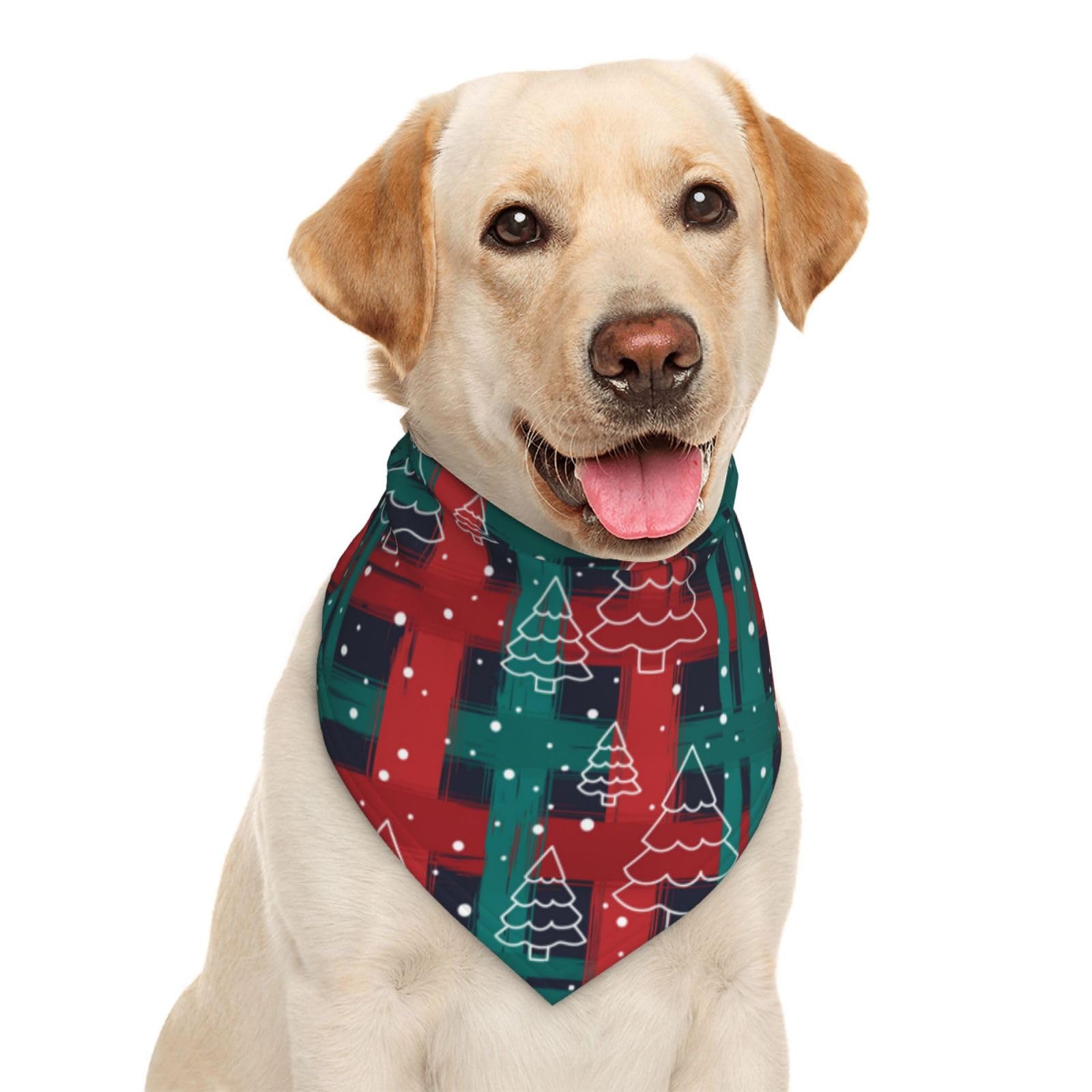 White Christmas Trees Red Green Check Dog Bandana Scarf Triangle Bibs Pet Accessories Cat Kerchief