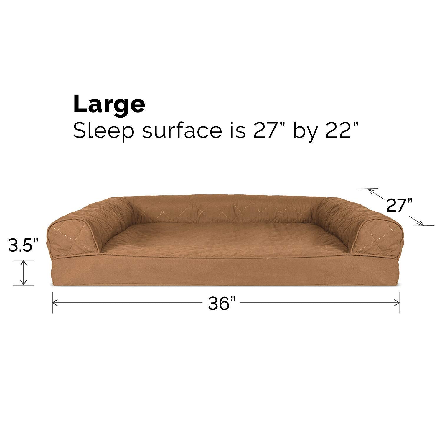 Furhaven Orthopedic Dog Bed For Large/Medium Dogs W/ Removable Bolsters & Washable Cover, For Dogs Up To 55 Lbs - Quilted Sofa - Toasted Brown, Large