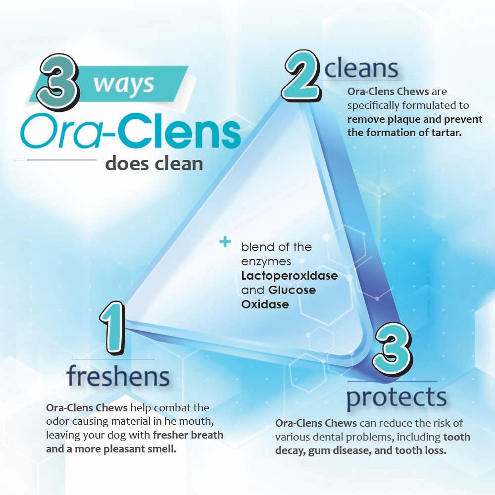 Ora-Clens Oral Hygiene Chews for Medium Dogs-Enzymatic Dental Treats for Daily Oral Care, Cleans Teeth and Freshens Breath, Redu