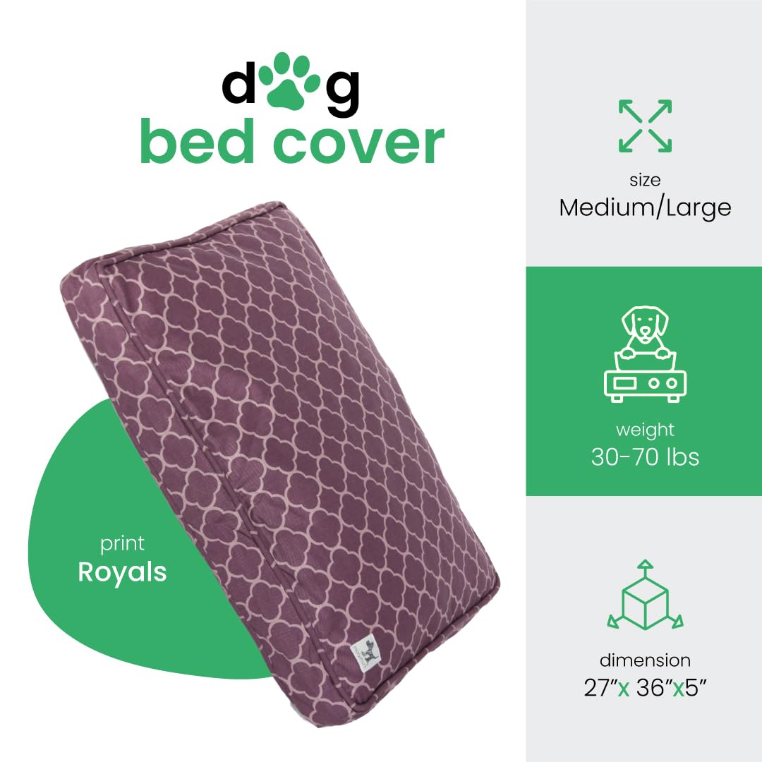 Molly Mutt Medium To Large Dog Bed Cover - Royals Print - Measures 27   X36   X5 - 100% Cotton - Durable - Breathable - Sustaina