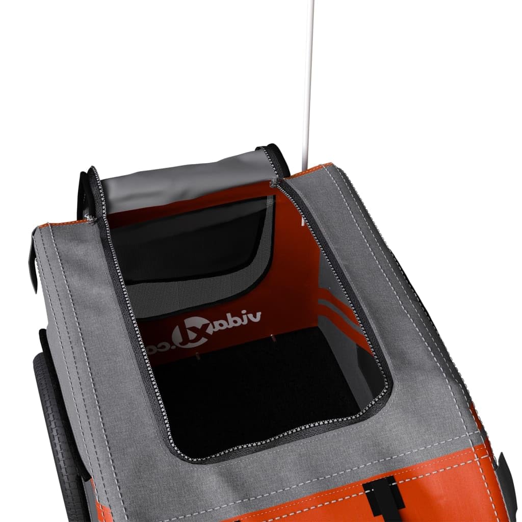 vidaXL Pet Bike Trailer for Small Dogs - Oxford Fabric/Iron Frame, Sturdy Cycle Pet Carrier with Cover, Airy Windows, Easy Entry, Reflectors - Orange/Gray, 48.8x20.9x20.9 Inches