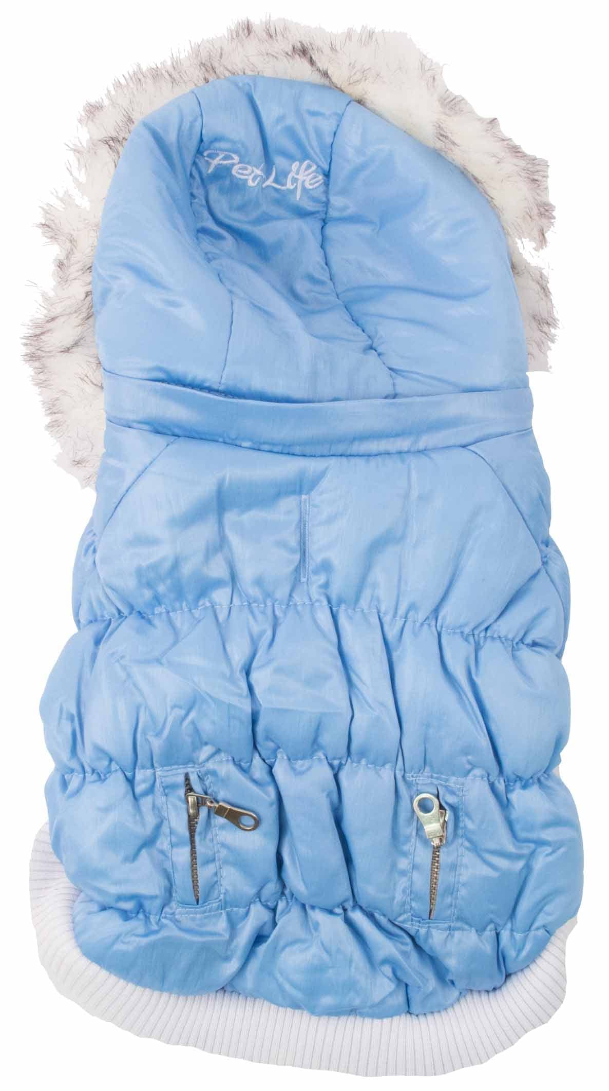 PET LIFE Classic Metallic Fashion Pet Dog Coat Jacket Parka w/ 3M Insulation and Removable Hood, Small, Sky Blue