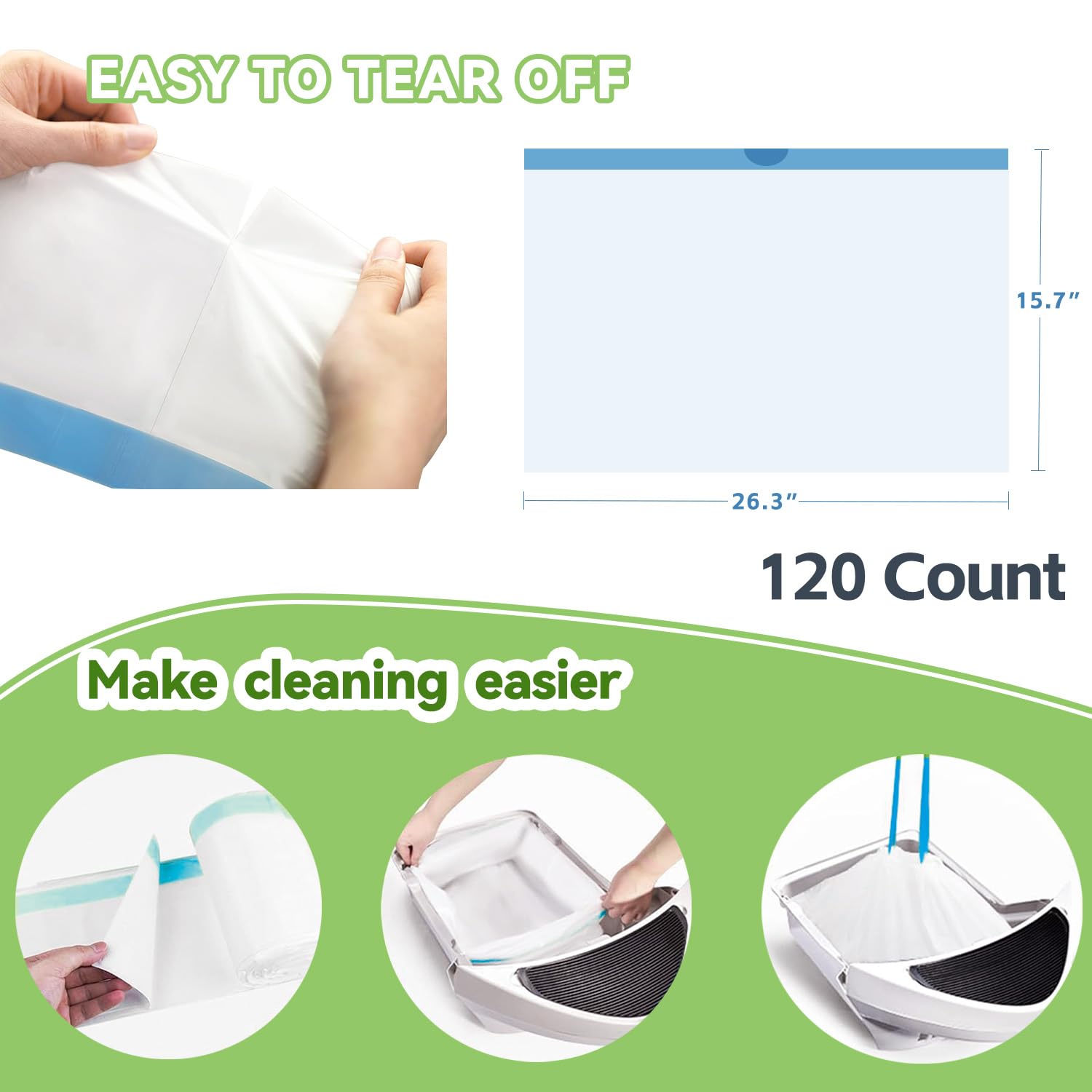 120 Count Waste Bags For Robot 4 And 3, Litter Box Liners For Automatic Cat Litter Box, Cat Litter Box Liners Waste Bags Replace