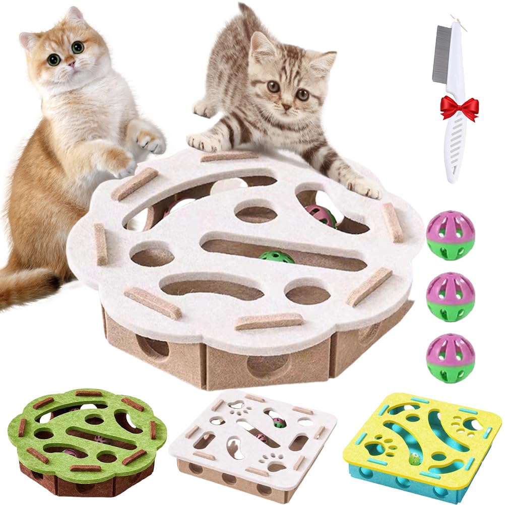 Cat Scratch Puzzle Enrichment Box,Cat Nail File Scratcher Enrichment Box with 3 Bell Balls,Nail File Stress Free Alternative to 
