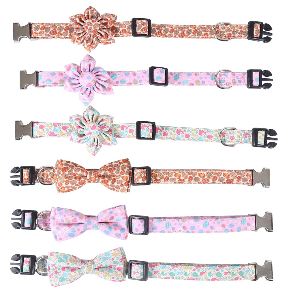 Easter Dog Collar With Bowtie Egg Holiday Adjustable Pet Collars With Metal Buckle For Dogs (Eggs,Small)