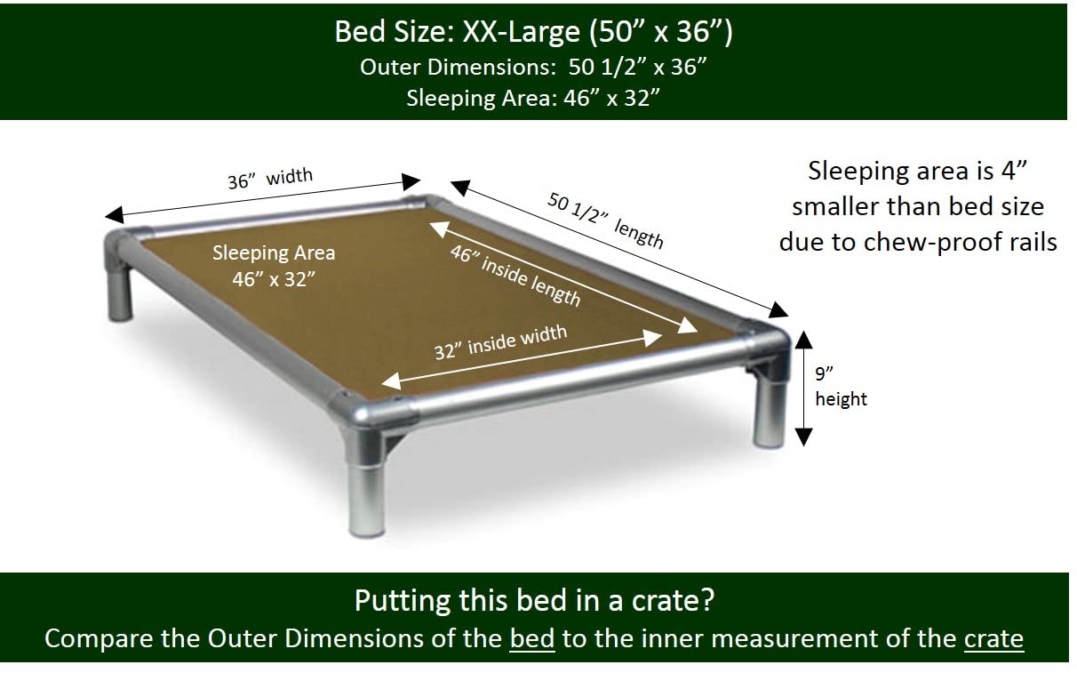 Kuranda Chewproof Bed - Silver Aluminum - 50'' x 36'' - Cordura Nylon - Gold