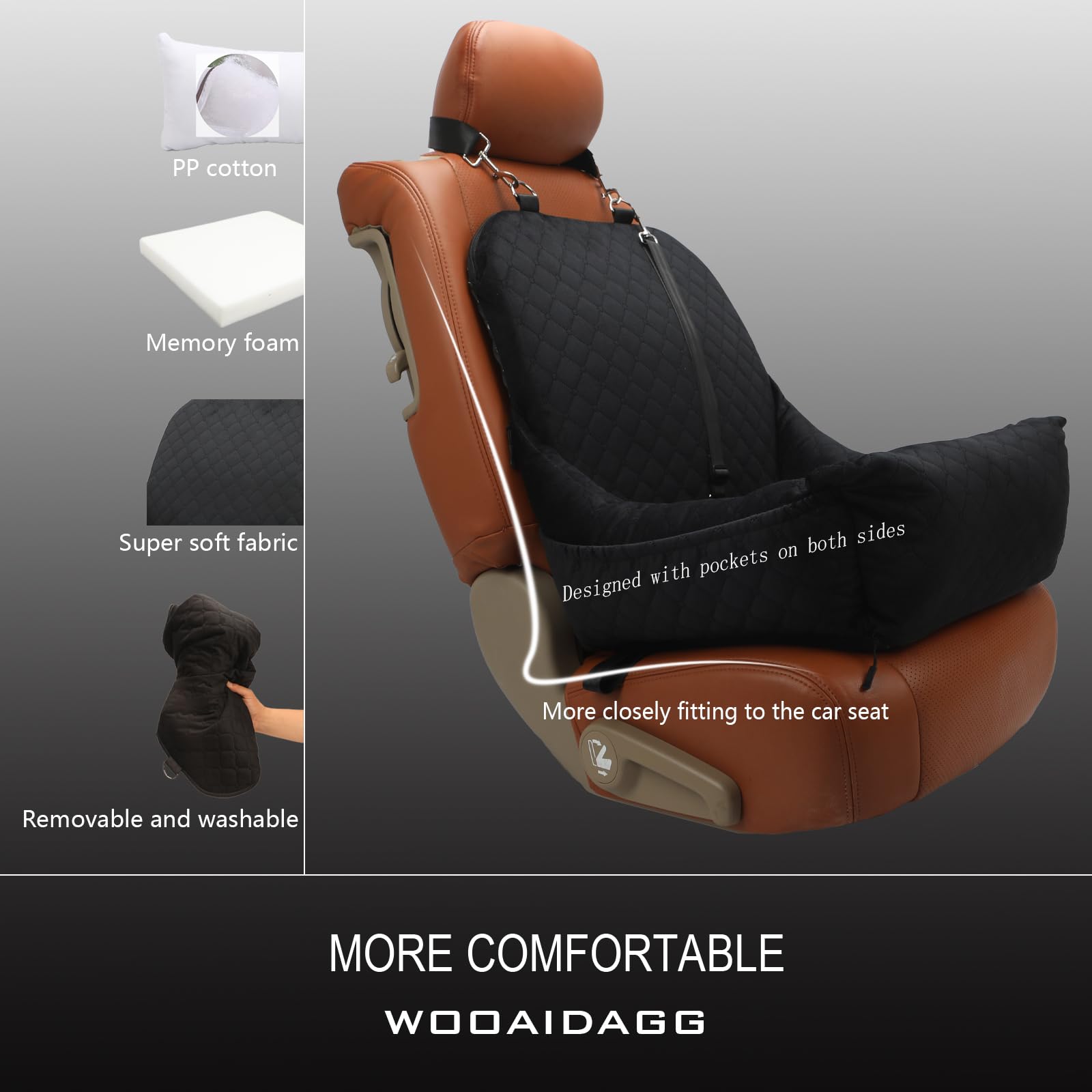 WOOAIDAGG Dog Car Seat,Easy to Install,Fully Detachable and Washable,2 Clip-On Safety Leashes and Storage Pockets,Covered Comfy