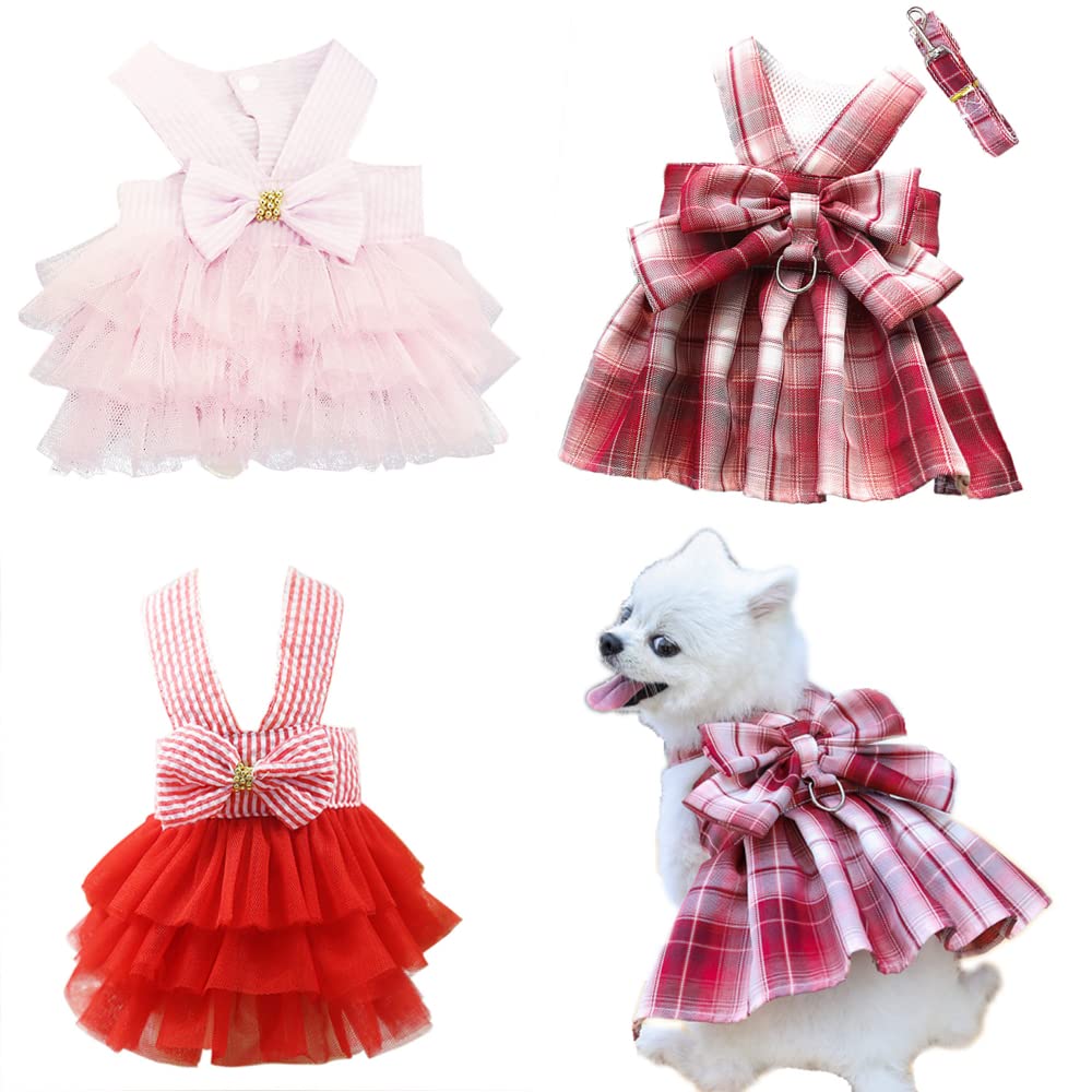 Clopon Small Dog Dresses Doggie Harness Tutu Yorkie Dresses For Girl Harness Dress Yorkie Female Clothes Xl
