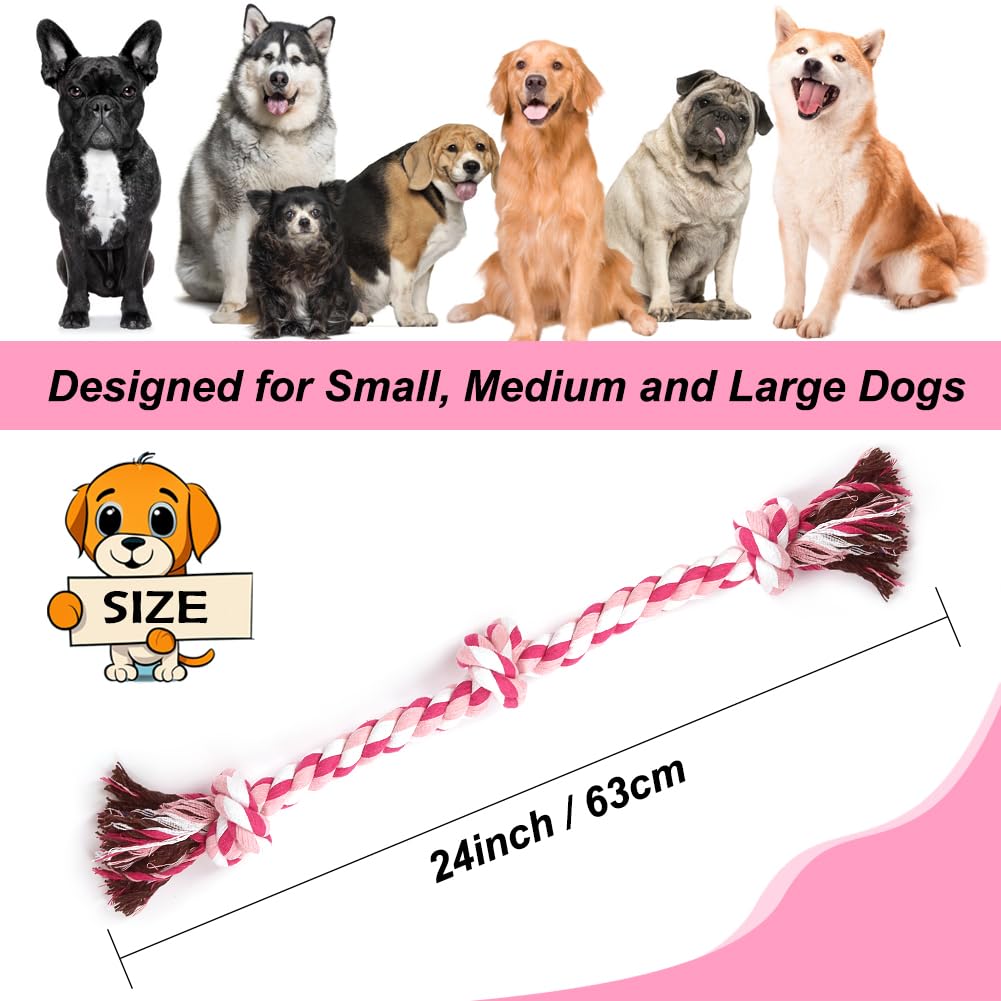 Szee Dog Rope Toys, 24 In 3 Knots Chew Rope For Small, Medium And Large Dogs, Natural Cotton Pet Pull Toy For Tug Of War And Tee