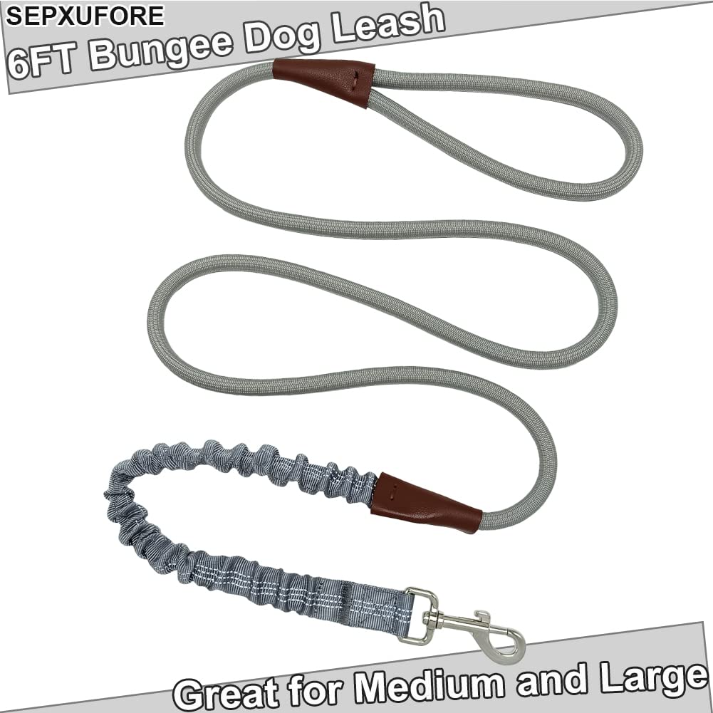 Sepxufore 6 Ft Rope Bungee Dog Leash, No Pull Dog Leash Shock Absorption Outdoor Training Walking Lead For Large And Medium (Gra