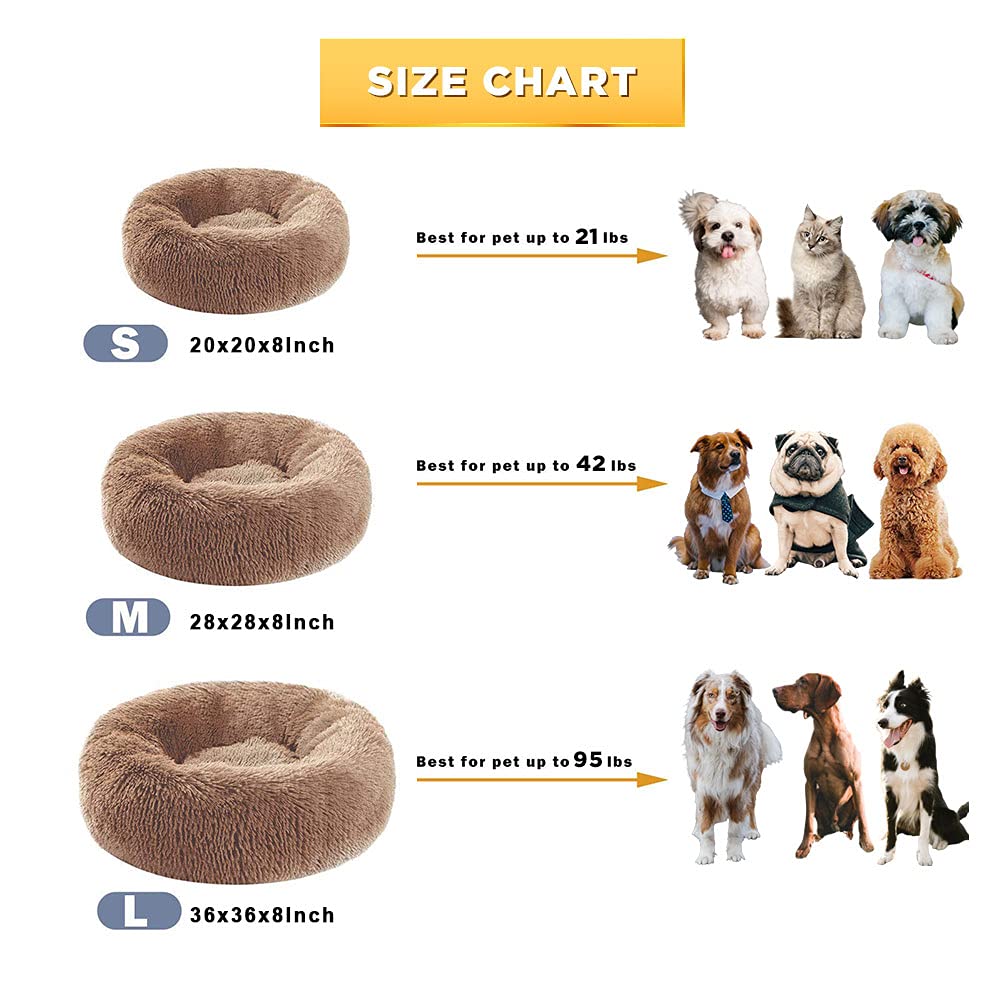 Kimpets Dog Bed Calming Dog Beds For Small Medium Large Dogs - Round Donut Washable Dog Bed, Anti-Slip Faux Fur Fluffy Donut Cud