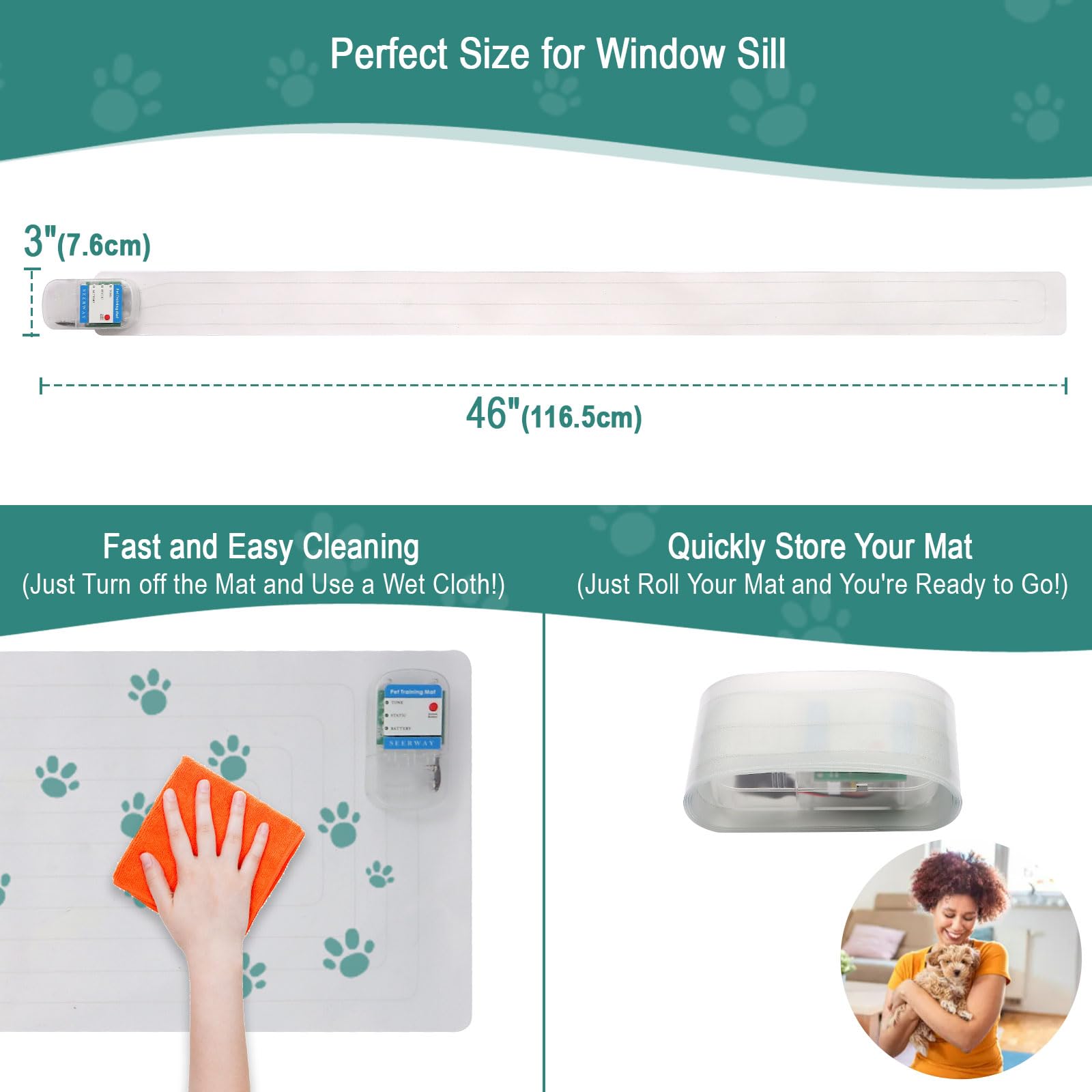 Seerway Scat Pet Shock Mat Indoor, Safe Shock Training Pads For Dogs And Cats, Electric Repellent Mat Keeps Pets Off Windowsill