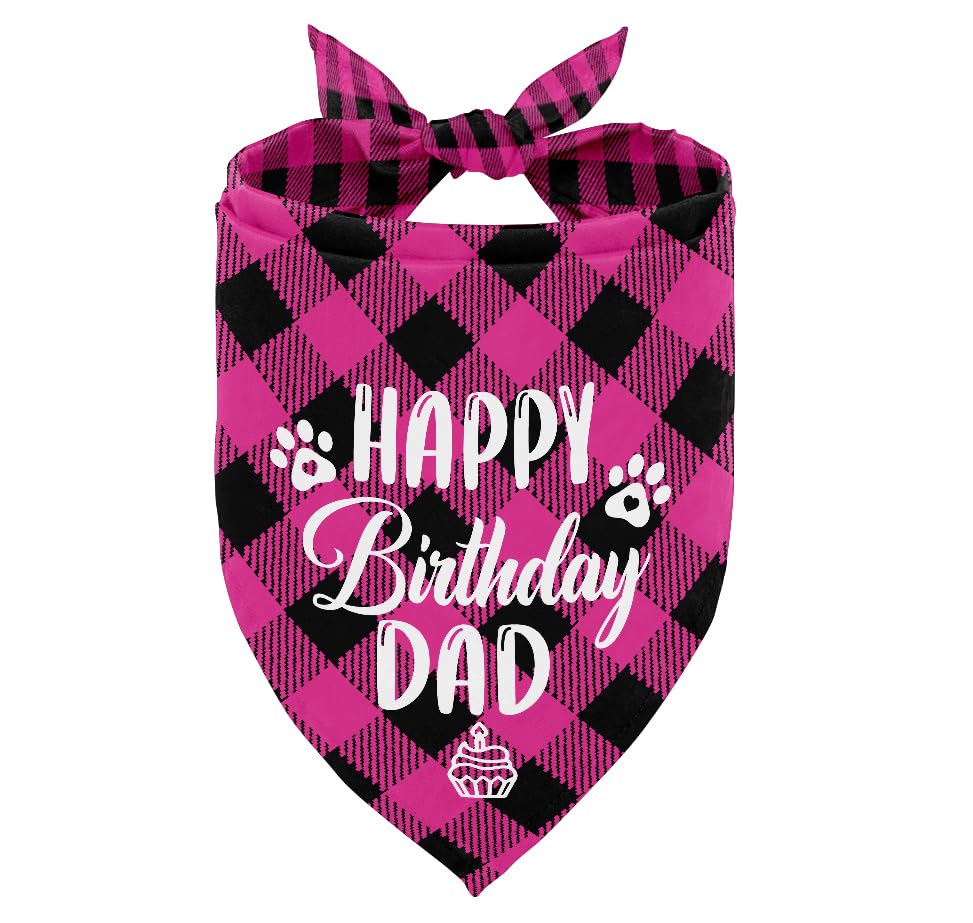 K28 Dog Bandana - Happy Birthday Dad Plaid Dog Scarf Accessory, Pet Scarf Gift For Dad'S Birthday Party