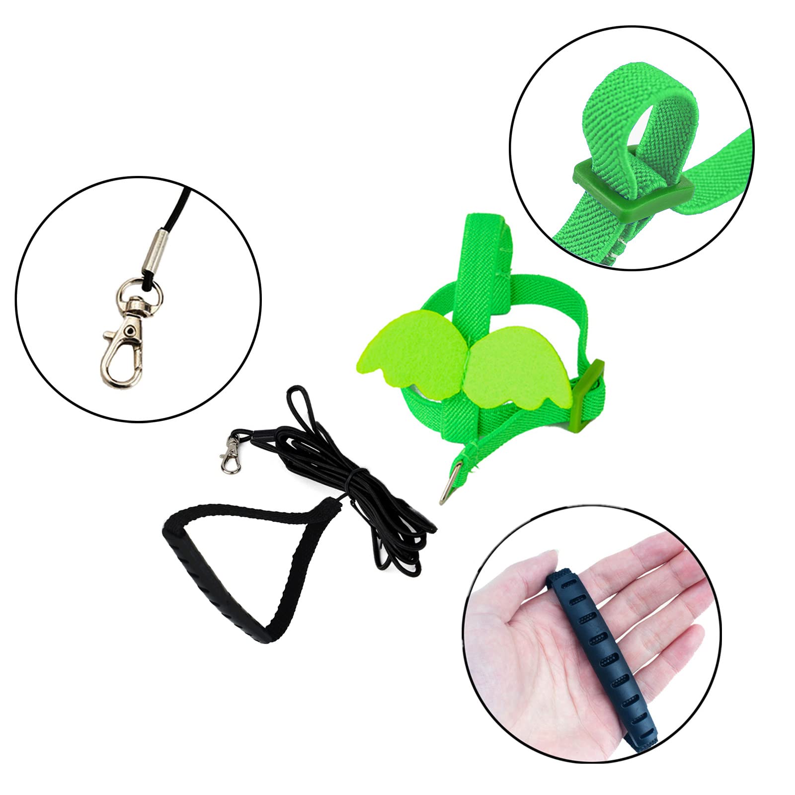 Dnoifne Pet Parrot Bird Harness And Leash, Adjustable Training Design Anti-Bite, Bird Nylon Rope With Cute Wing For Parrots, Suitable For Scarlet, Keck, Mini Macaw And Same Size Birds (Green)