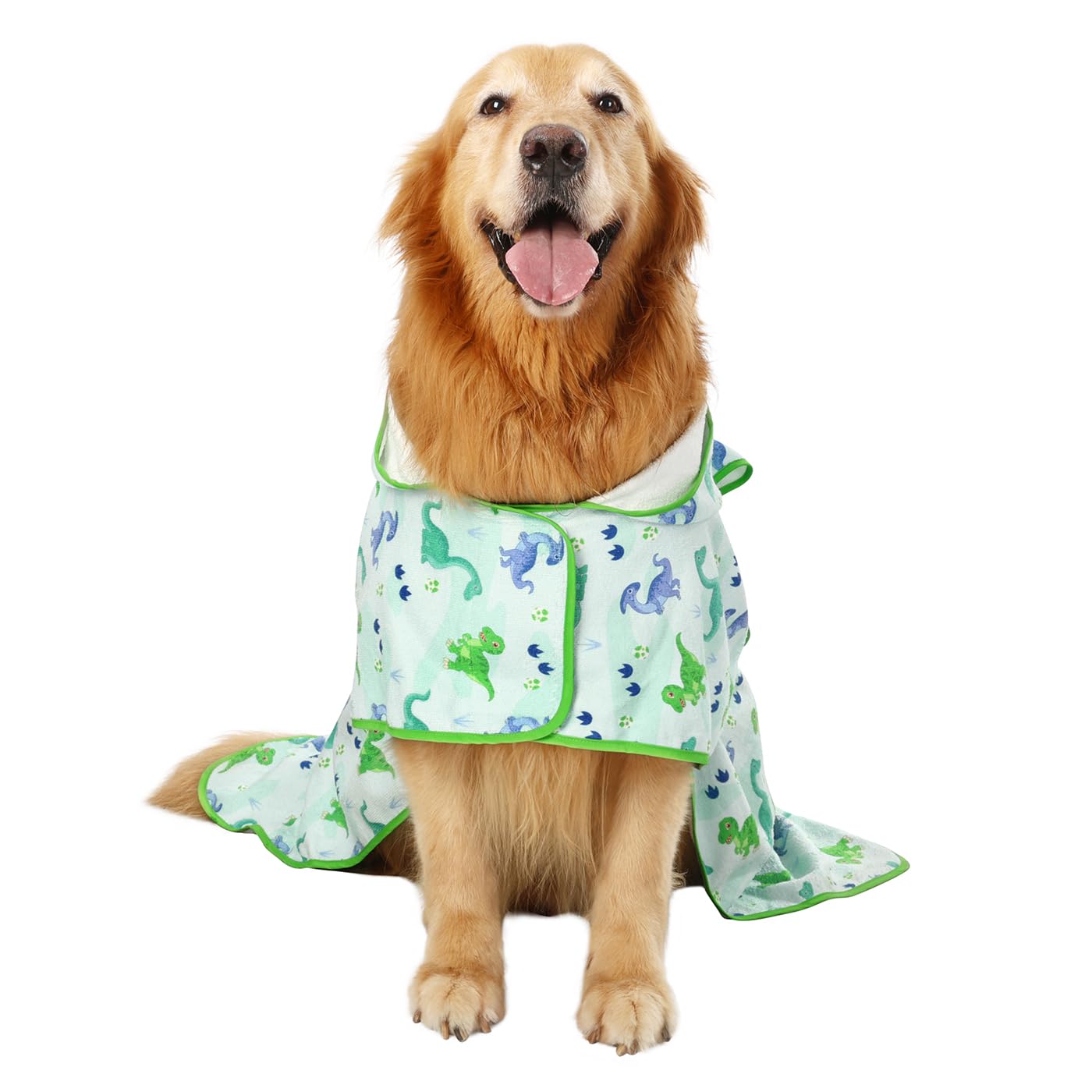 Hde Dog Bathrobe Super Absorbent Quick Drying Towel With Hood For All Dog Breeds Sizes S-Xxl - Cute Dinosaurs - Xxl