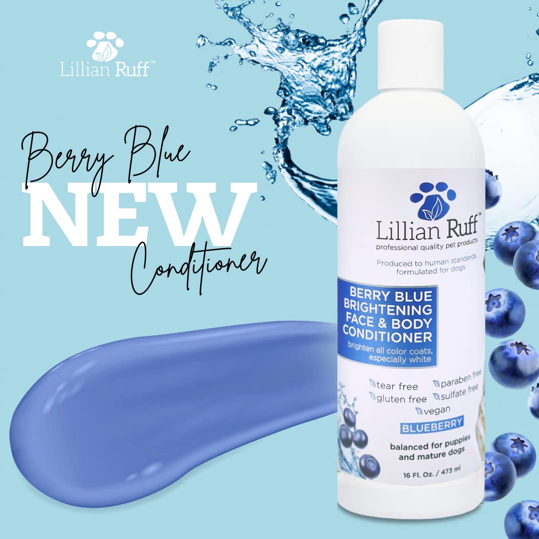 Lillian Ruff Berry Blue Brightening Face And Body Conditioner For Dogs & Cats - Tear Free Blueberry Conditioner - Remove Tear St