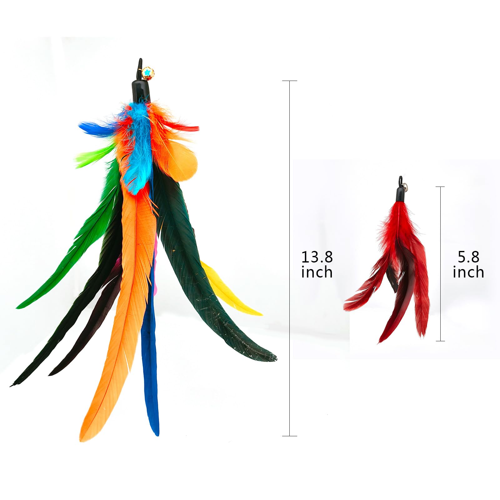 Miwoowim Da Bird Feather Refill - 2 Extra-Large Natural Replacement Attachments(13.8Inch) And 4 Feather Toys Refills(5.8Inch) Fo