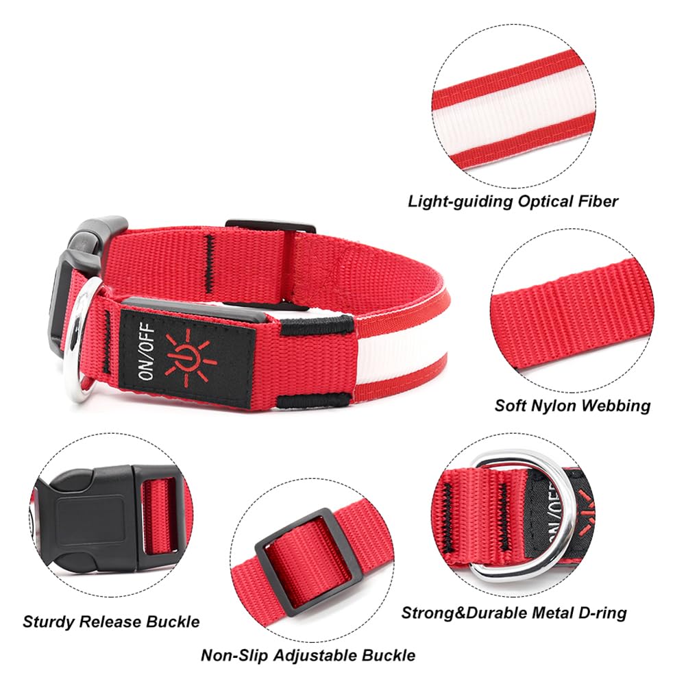 Illumifun Led Dog Collar, Usb Rechargeable Light Up Dog Collars, Flashing Dog Collar Light For Your Dogs Walking At Night (Red,