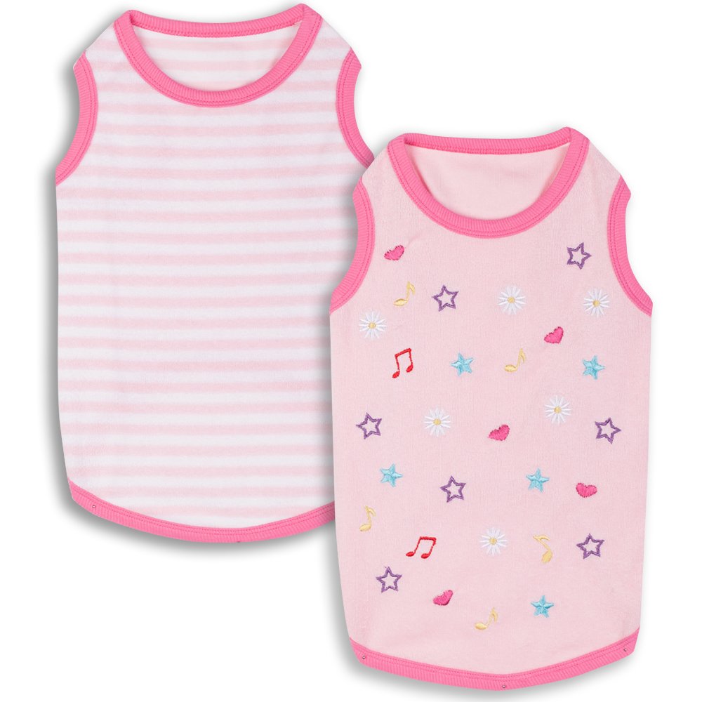 Blueberry Pet Pack Of 2 Soft & Comfy Terry Cotton Pink Wonderland Sleep & Play Dog Pajamas & Tank Top T Shirt, Back Length 12', Clothes For Girl Dogs