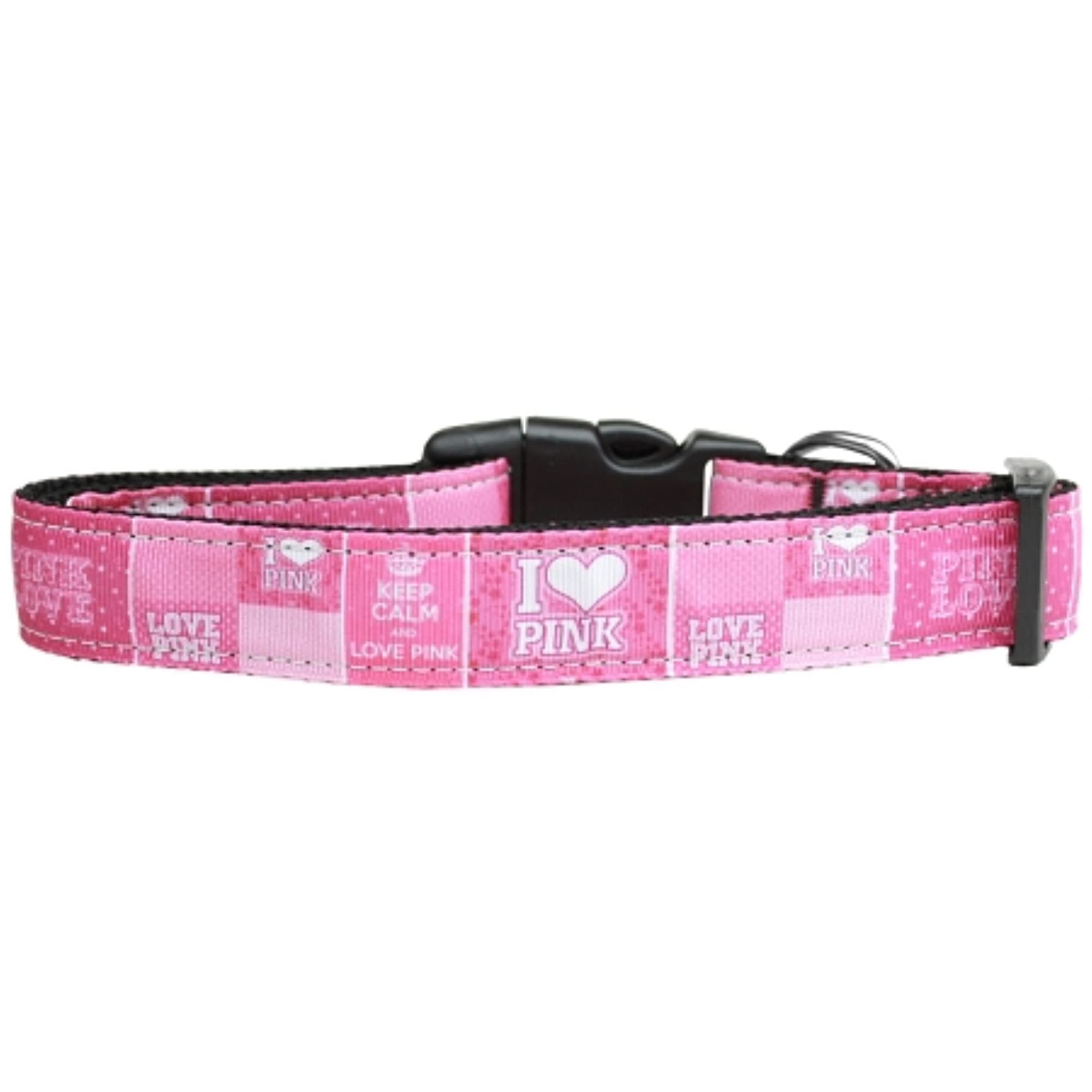 Pet Dog & Cat Nylon Collar or Leash, &quot;I Heart Pink&quot; XS Collar