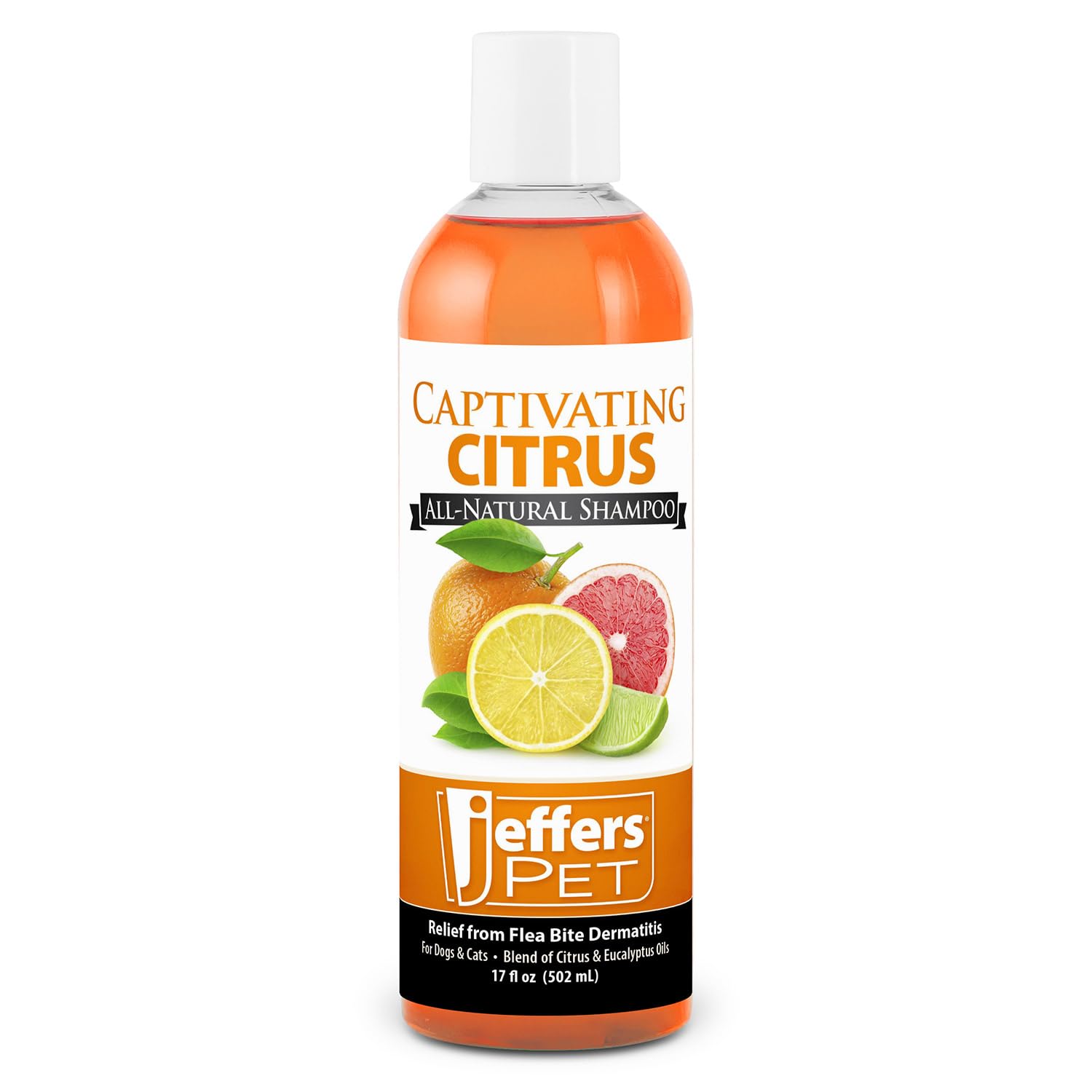 Jeffers Captivating Citrus Pet Shampoo, 17 Oz - Soap Free Grooming For Dogs, Cats & Puppies - Orange & Lime Scent, Aloe & Coconu