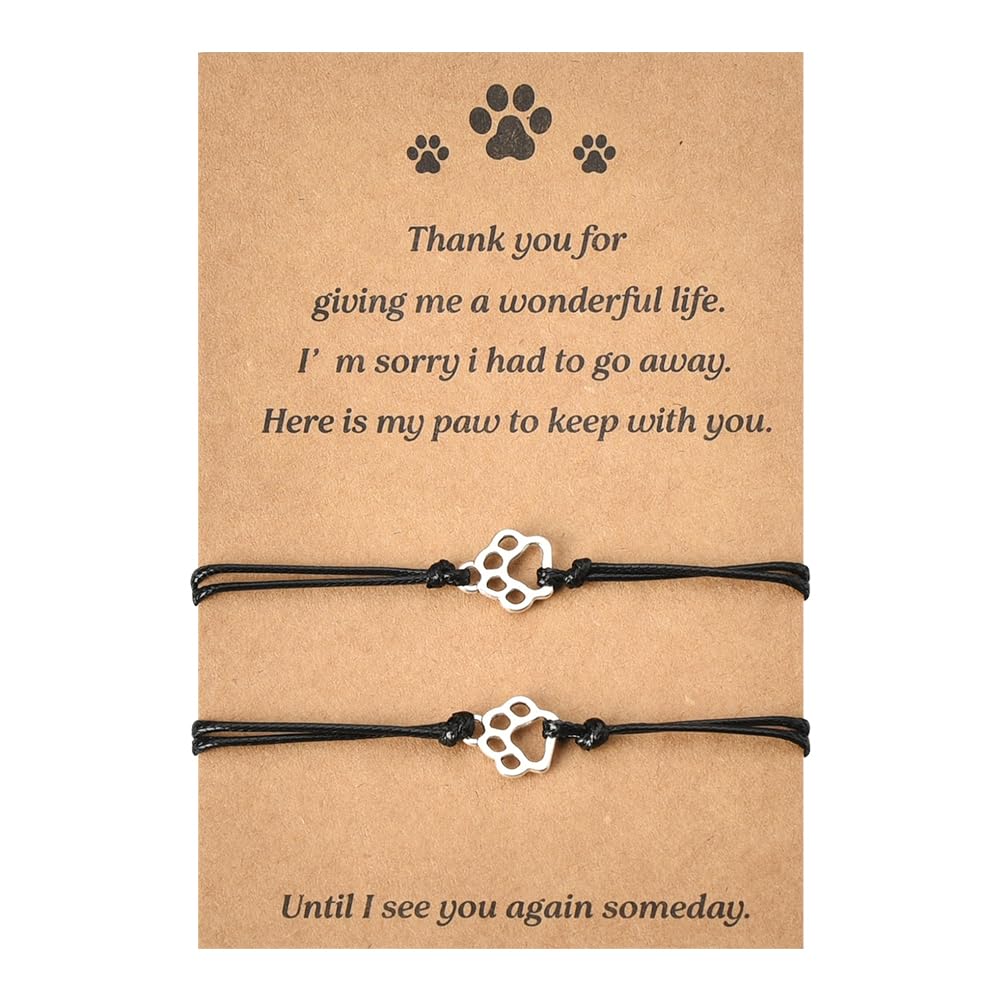 Memorial Gifts Bracelet for Pet Loss of Dog Sympathy Gift Paw Print Friendship Bracelets for 2 Remembrance Gifts for Cat Passing