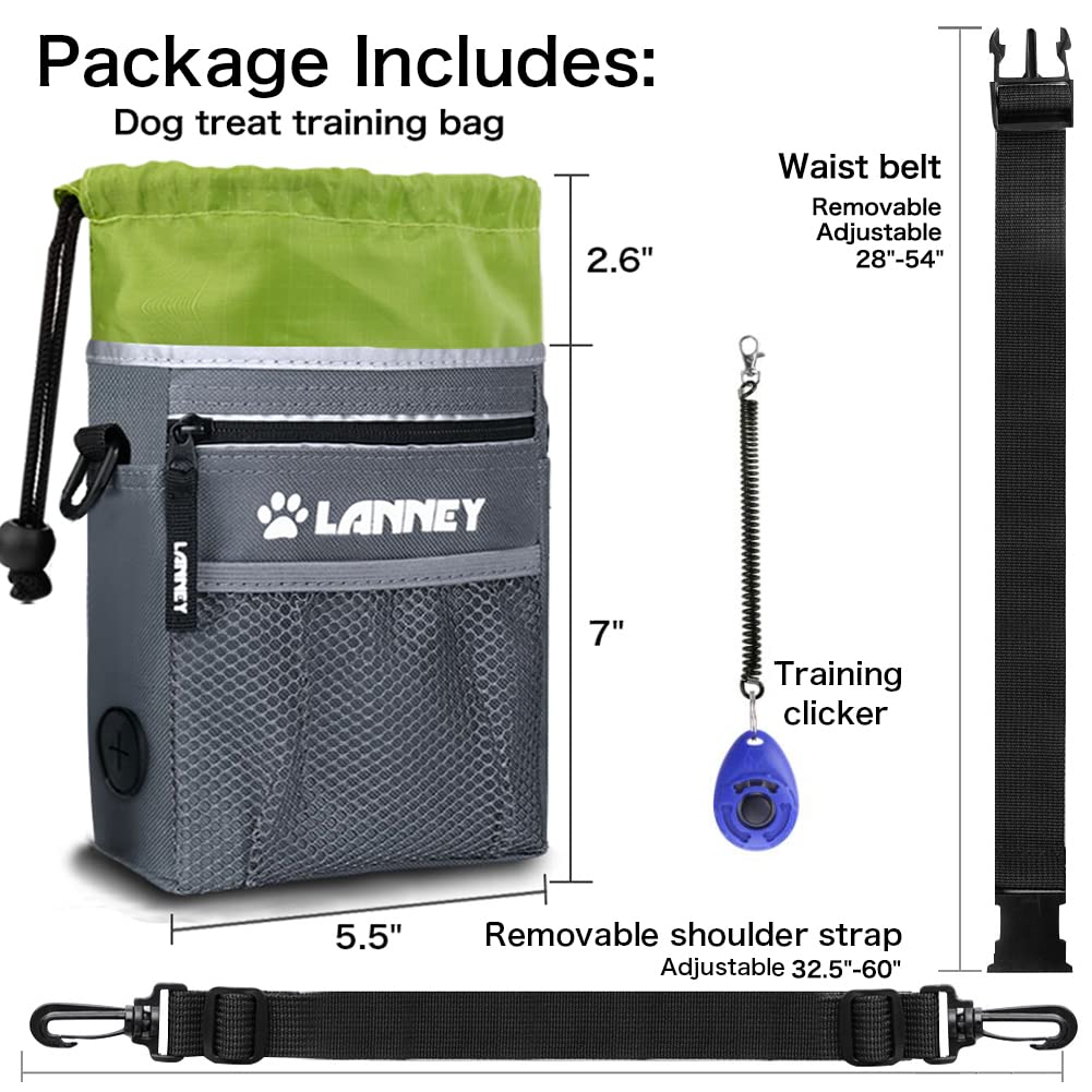 Dog Treat Pouch - 3 Ways to Wear Dog Treat Bag, Dog Training Treat Pouches for Pet Training with Clicker, Shoulder Strap, Adjust