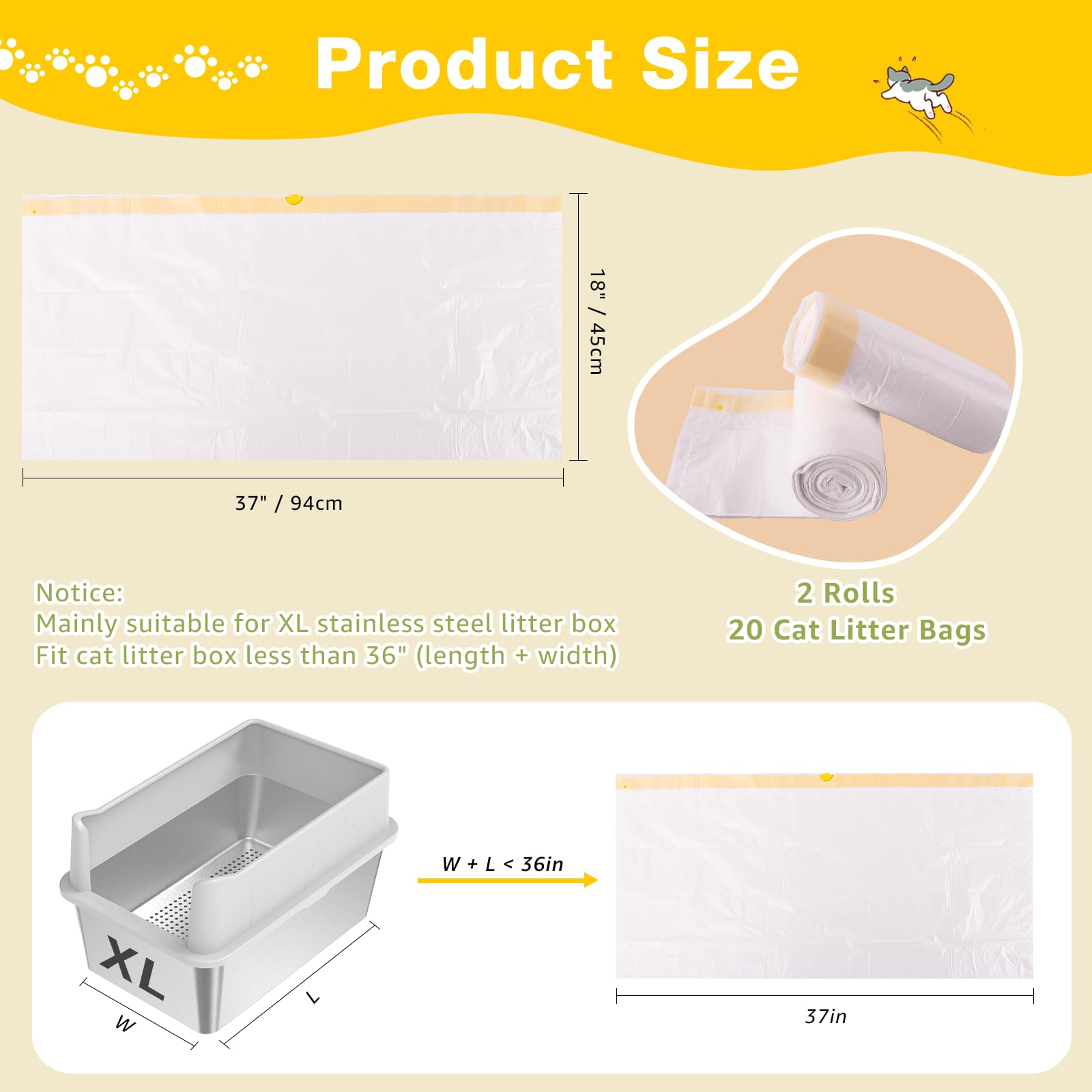 Zuqqony Litter Box Liners 20 Count, 37' X 18' Jumbo 3Mil Thicken Cat Litter Bags Tear Resistant Disposable Cat Litter Liners F