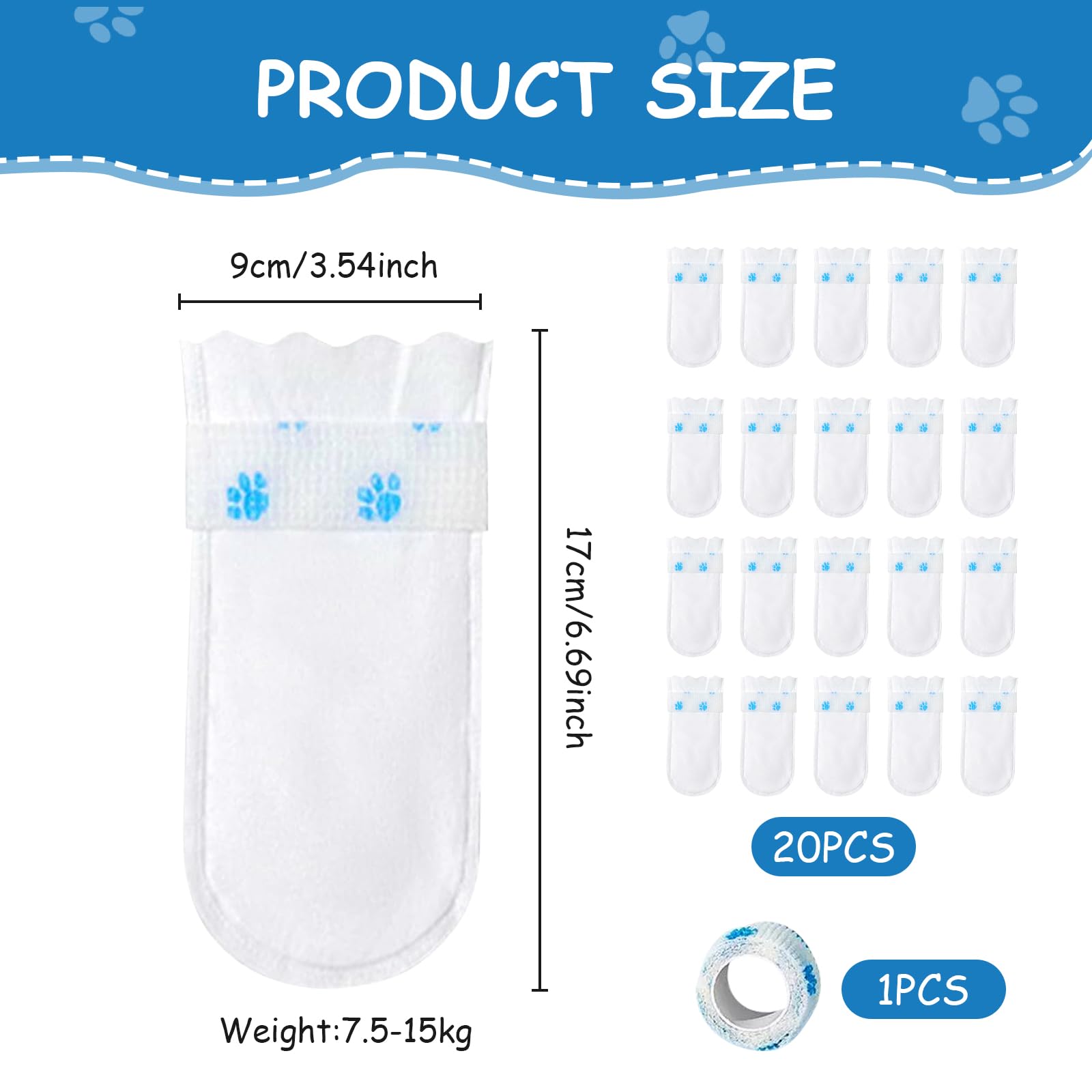 Qiyuda Disposable Dog Booties 20 Count Waterproof Adjustable Dog Cat Shoes Boots Mud Paw Protection Feet Covers