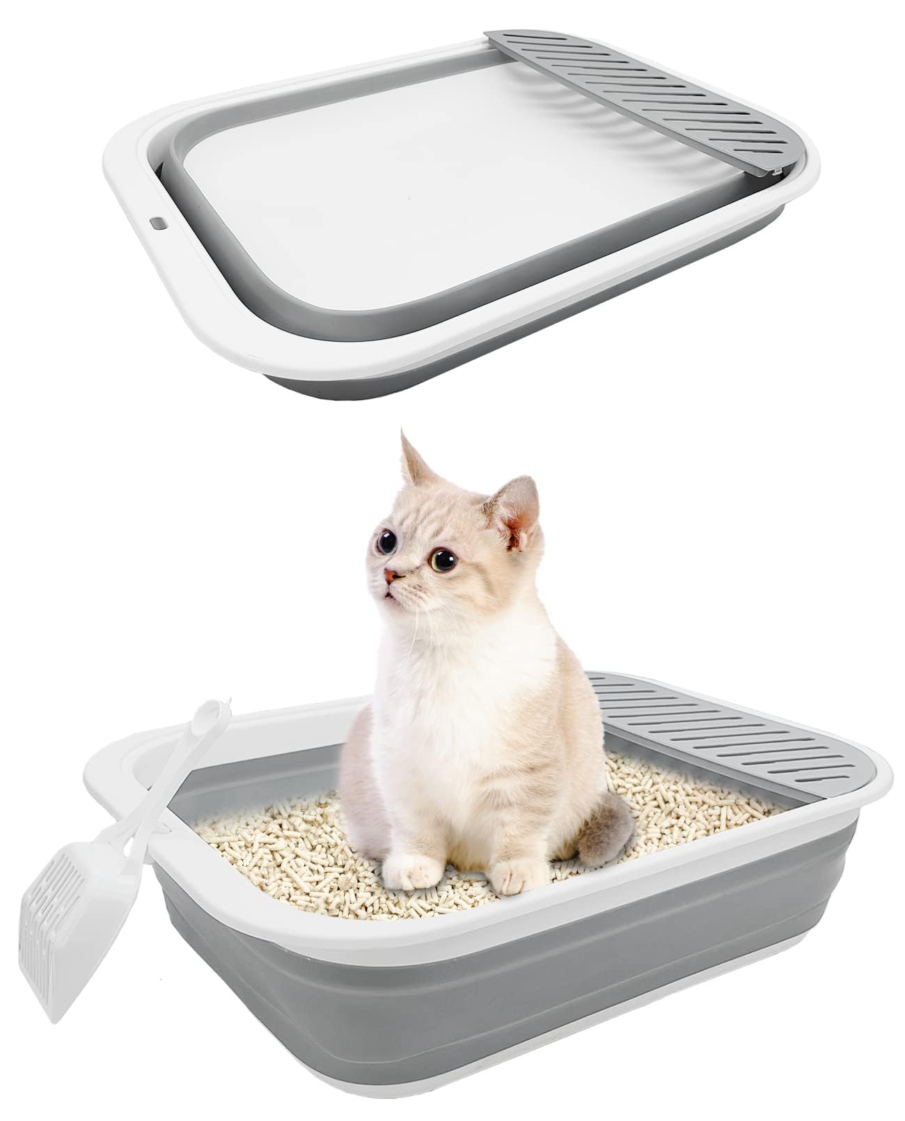 Bnosdm Collapsible Small Cat Litter Box For Kittens Open Potty Pan Foldable Cat Toilet With Scoop Senior Kitty Travel Shallow Li