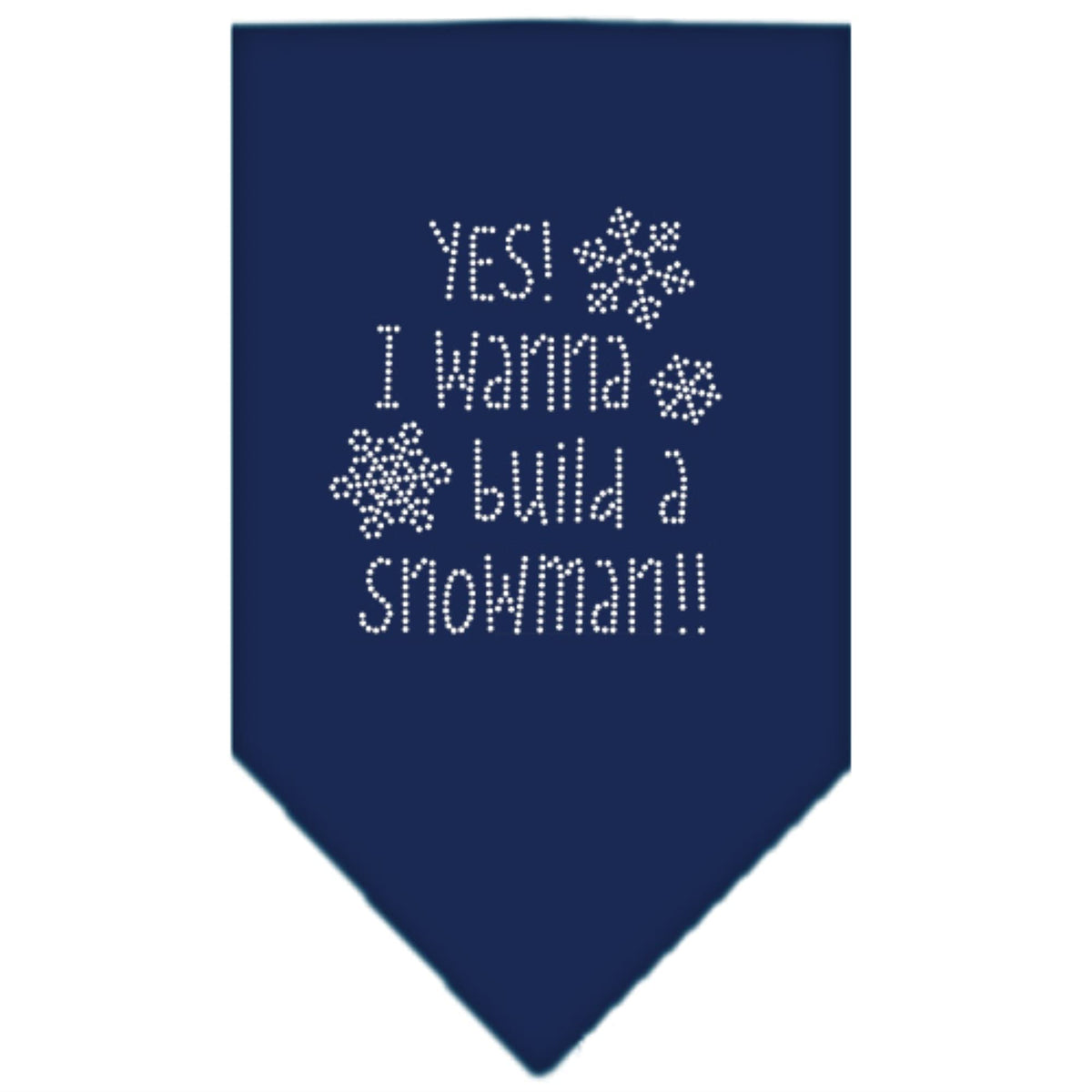 Christmas Pet and Dog Bandana Rhinestone, &quot;Yes! I Want To Build A Snowman&quot; Navy Blue Large