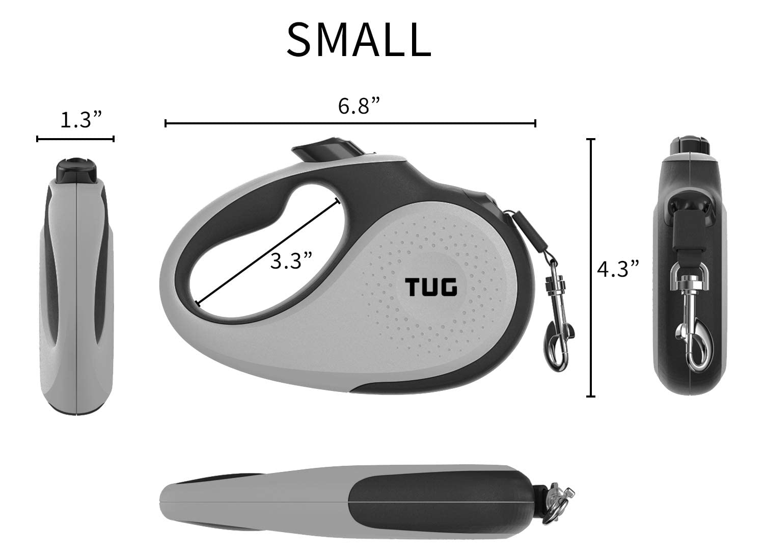 Tug 360 Tangle-Free Retractable Dog Leash With Waste Bag Dispenser (Small, Grey)