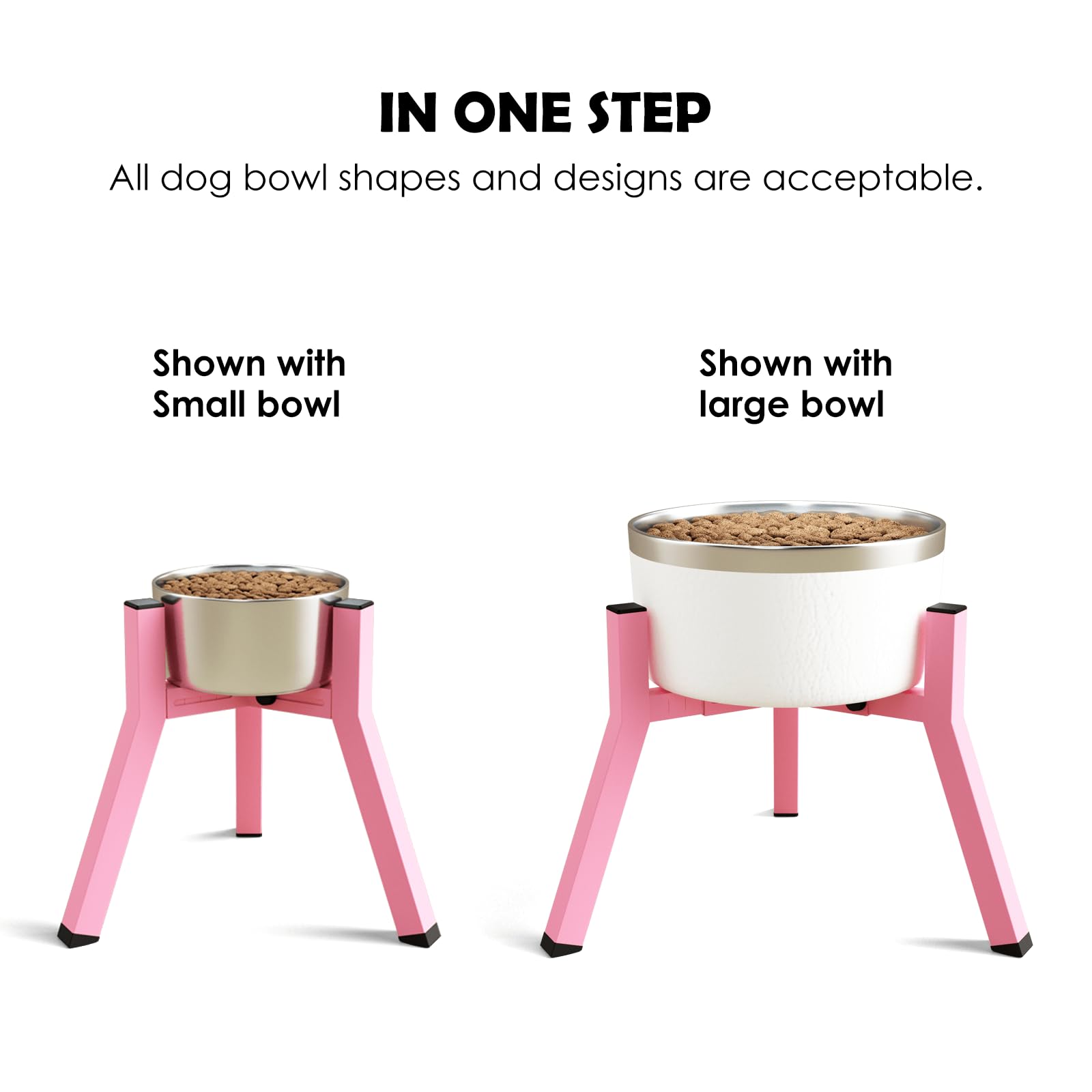 TIDANT Elevated Dog Bowl Stand for Medium Large Dogs, Adjustable 7-10.6", 11" Tall, Metal, Pink, Model DF006M-T