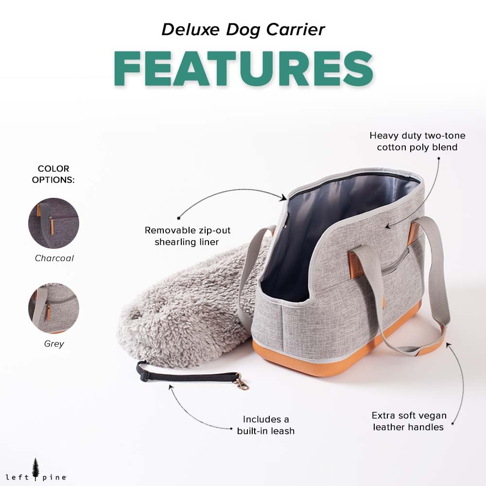 Leftpine X P.L.A.Y. Deluxe Dog Carrier Purse - Soft Sided Pet Travel Tote For Small Dogs, Puppies With Built-In Safety Leash - M