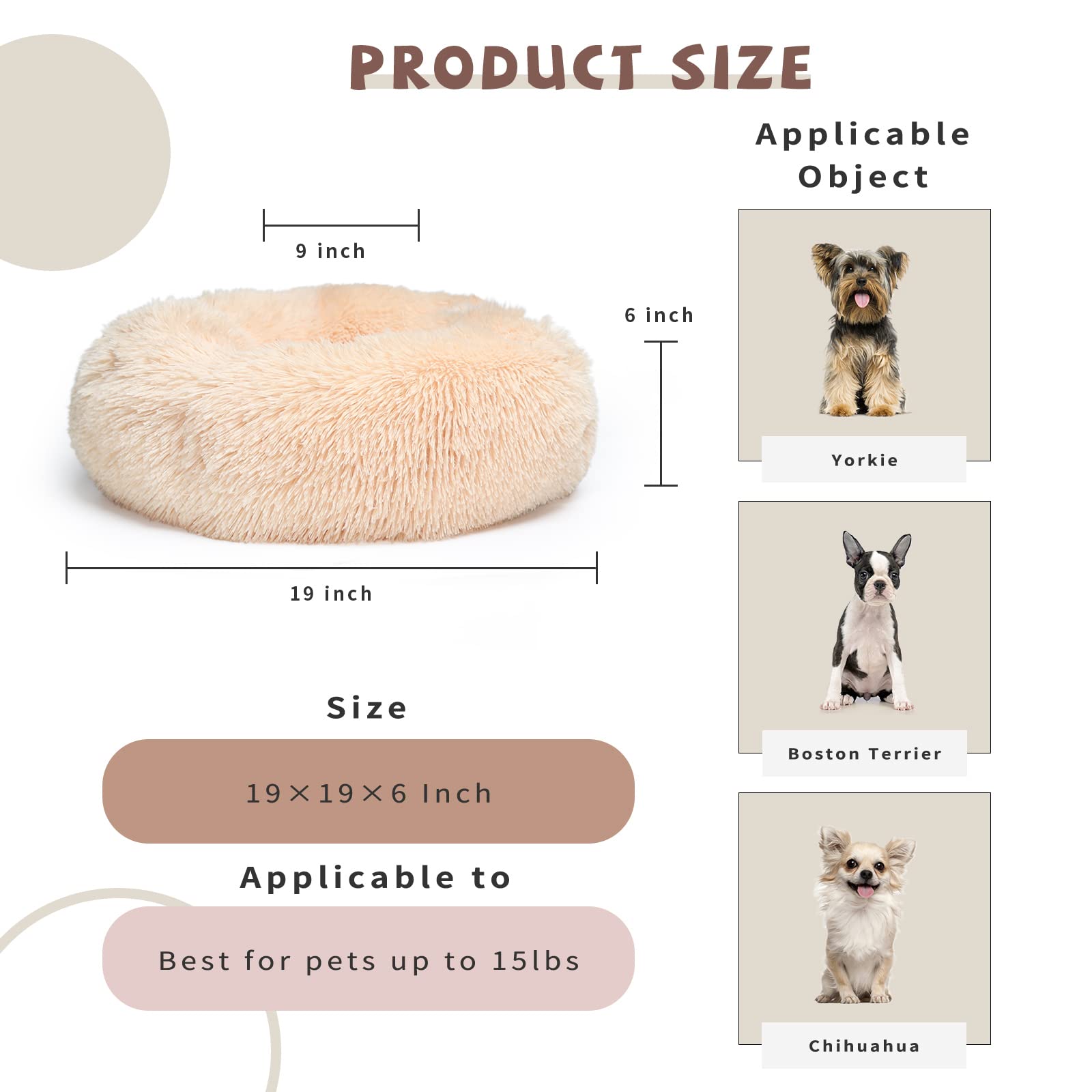 Light Brown Dog Bed Small,Calming Dog Bed for Small Dogs,20 inches Donut Fluffy Pet Beds,Anti Anxiety Round Fits up to 10 lbs So