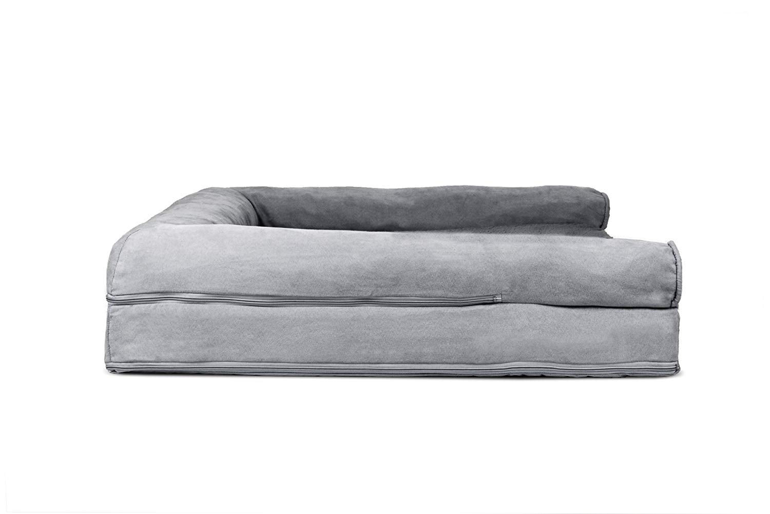 Furhaven Cooling Gel Dog Bed for Large Dogs w/ Removable Bolsters & Washable Cover, For Dogs Up to 95 lbs - Plush & Suede Sofa -