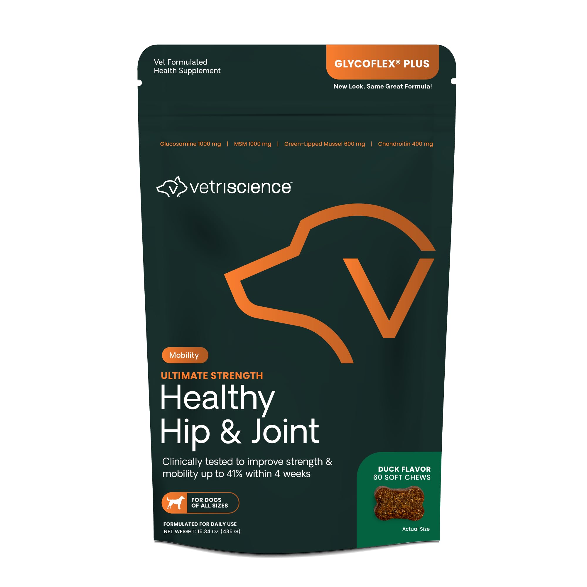 VetriScience Ultimate Strength Healthy Hip & Joint Chews, GlycoFlex Glucosamine, Chondroitin & Green-Lipped Mussel Joint Support