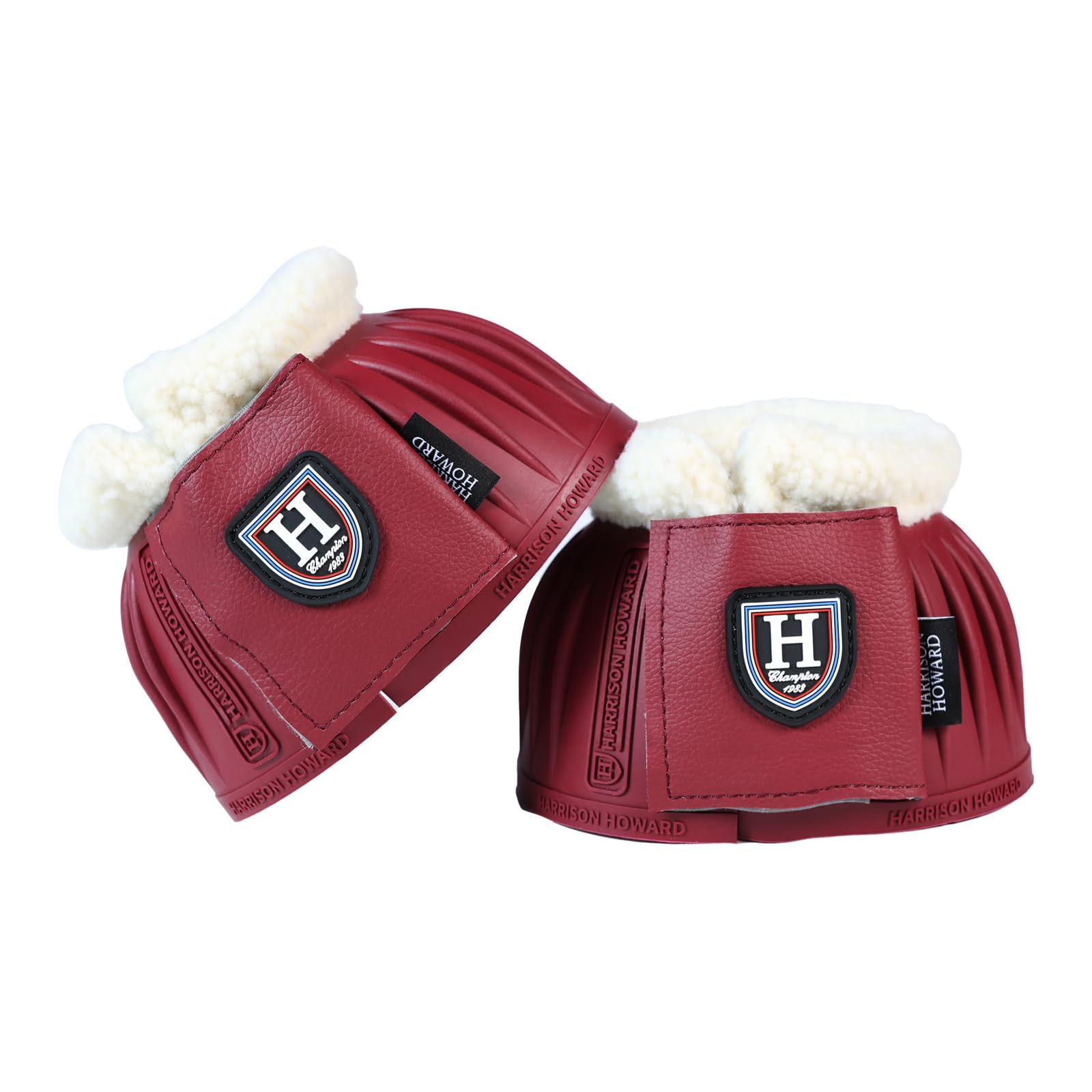 Harrison Howard Rubber Pull-On Bell Boots With Fleece Lining And Extra-Large Leather Touch-Close Tape Hoof Overreach Protection 