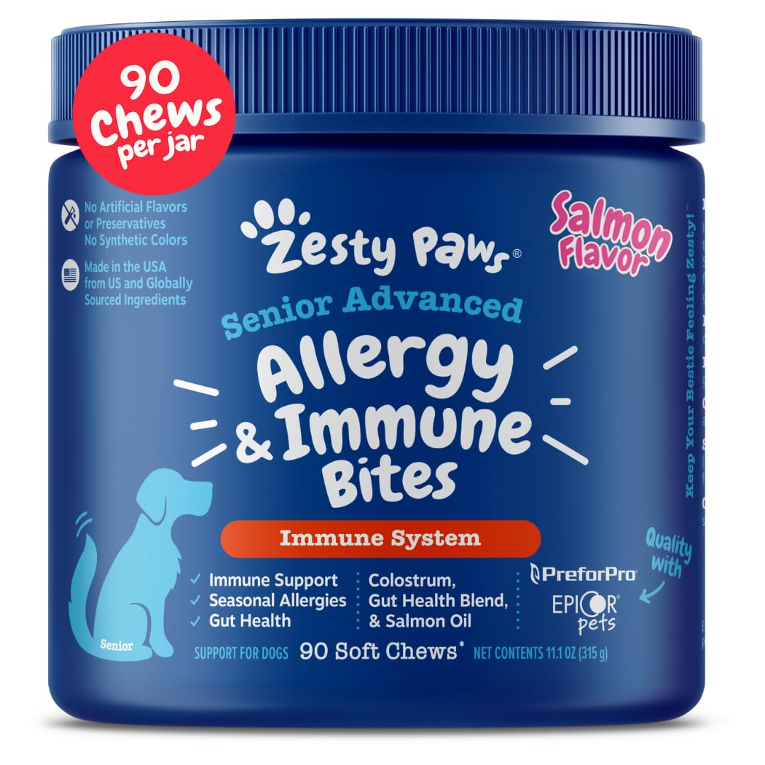 Zesty Paws Dog Allergy Relief - Anti Itch Supplement - Omega 3 Probiotics for Dogs - Digestive Health - Soft Chews for Skin & Se