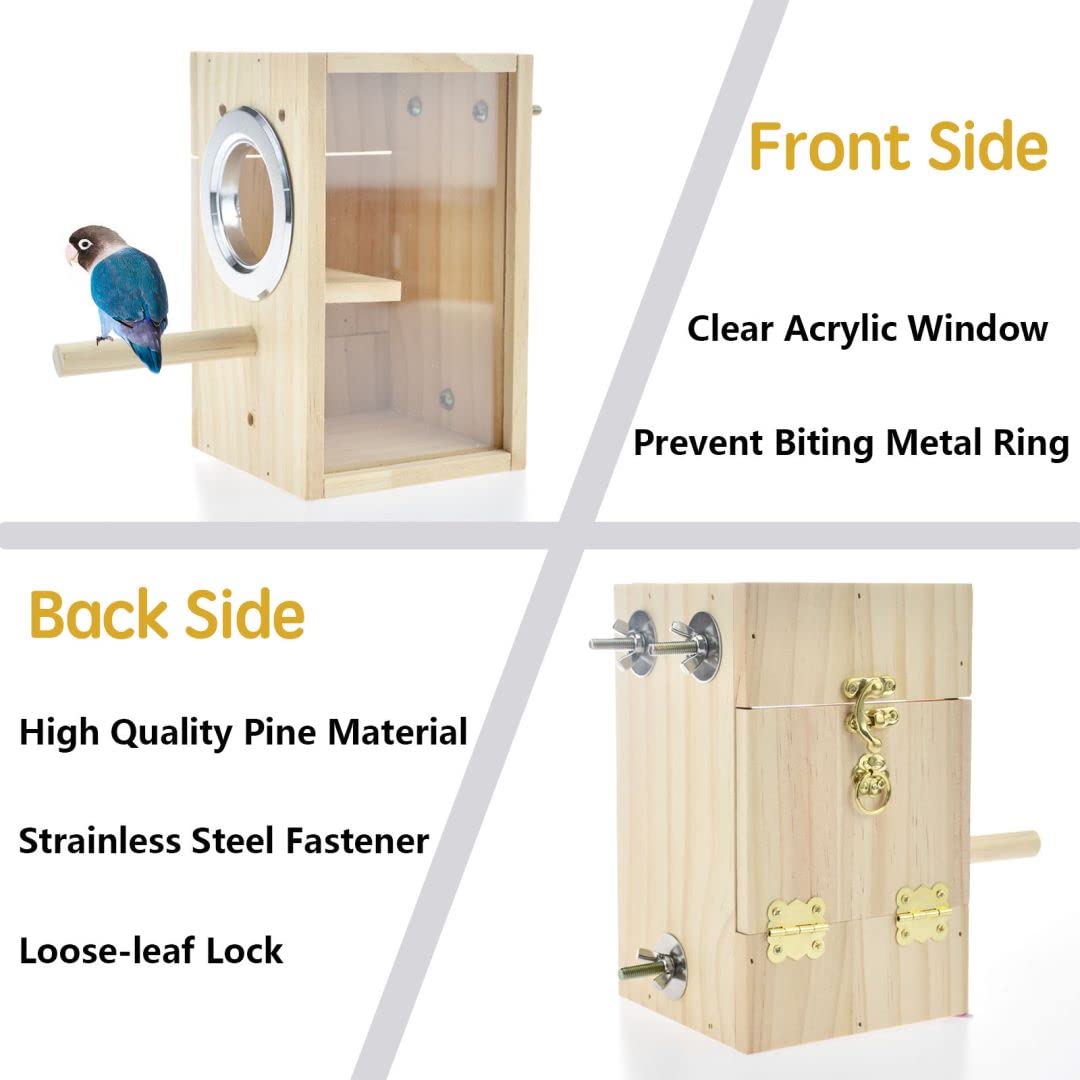 CooShou Bird Nest Box Parakeet Breeding Nest Box Bird Nest House Wooden Acrylic Transparent Breeding Box for Finch Lovebirds Coc
