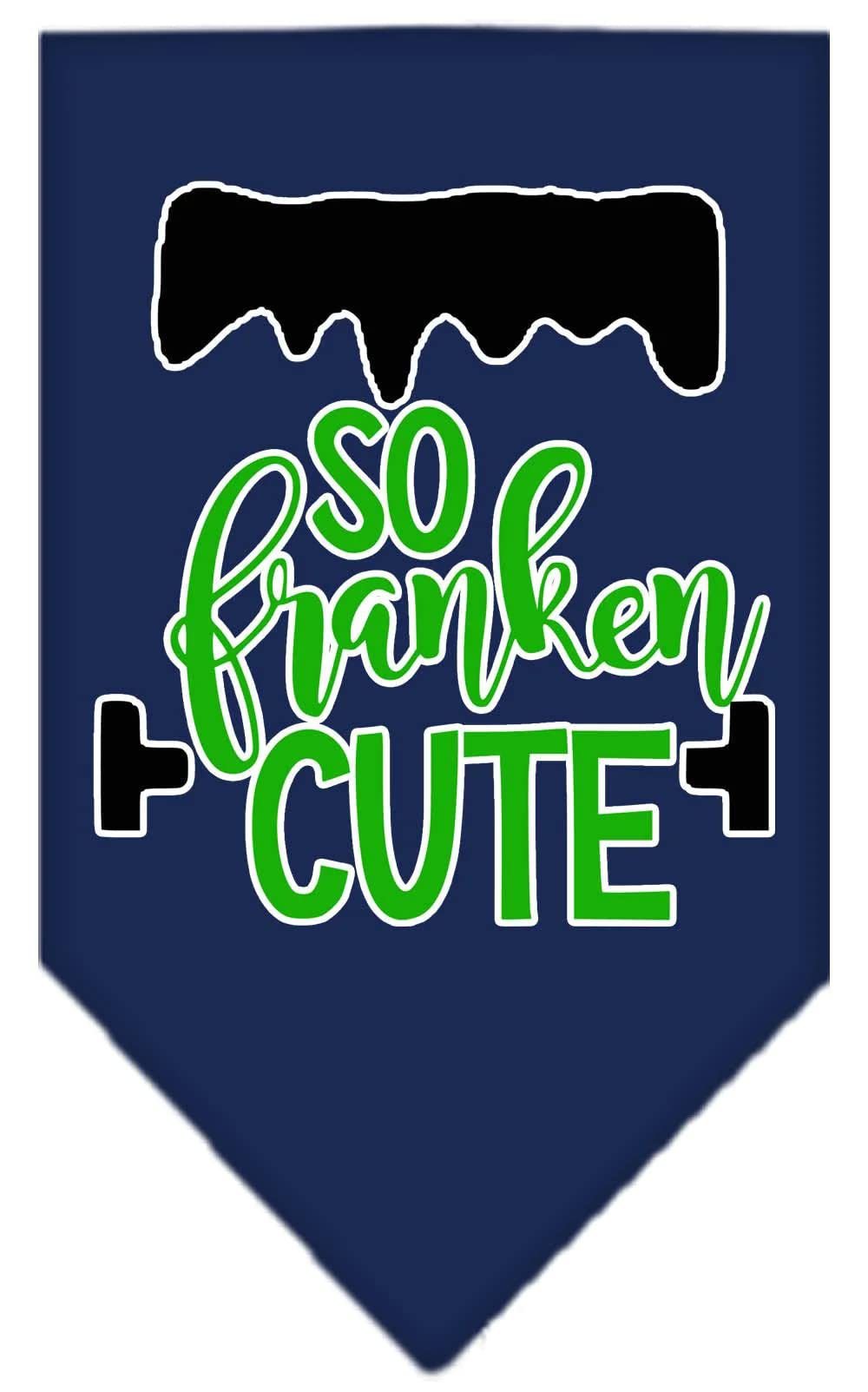 Halloween Pet and Dog Bandana Screen Printed, "So Franken Cute" Navy Blue Small
