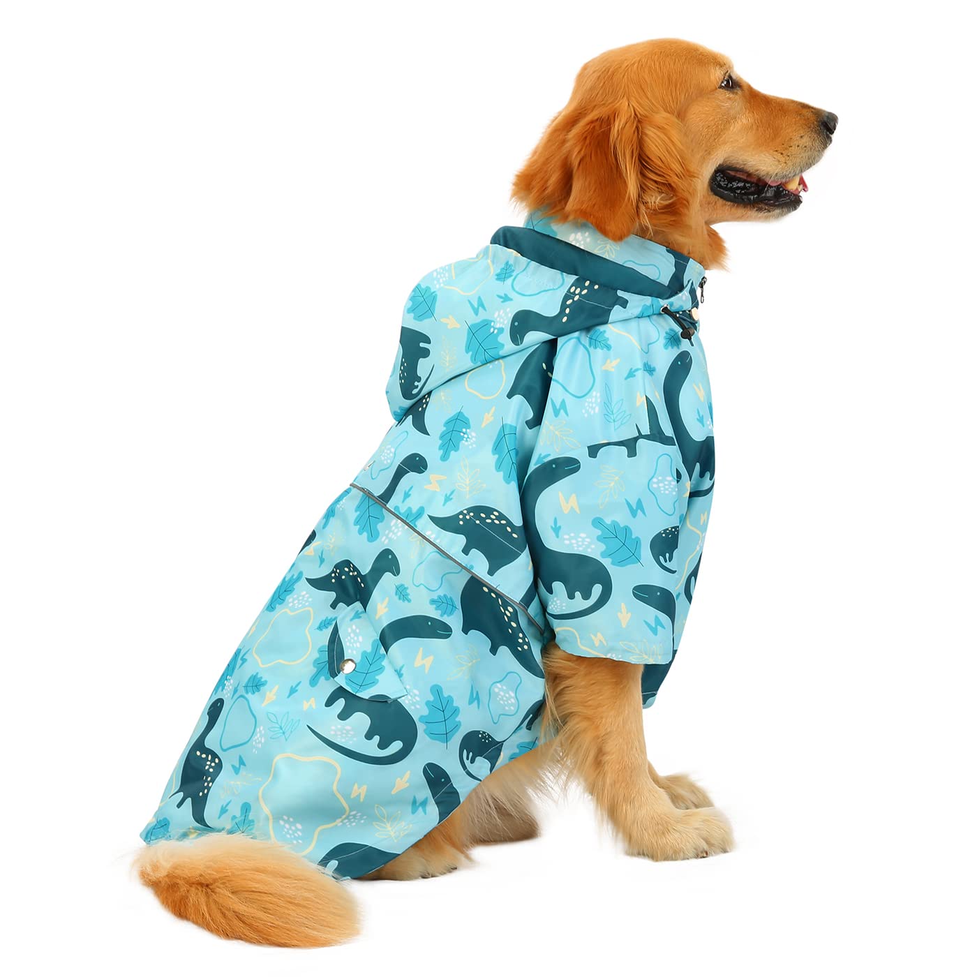 Hde Dog Raincoat Double Layer Zip Rain Jacket With Hood For Small To Large Dogs Dinosaurs - Xl