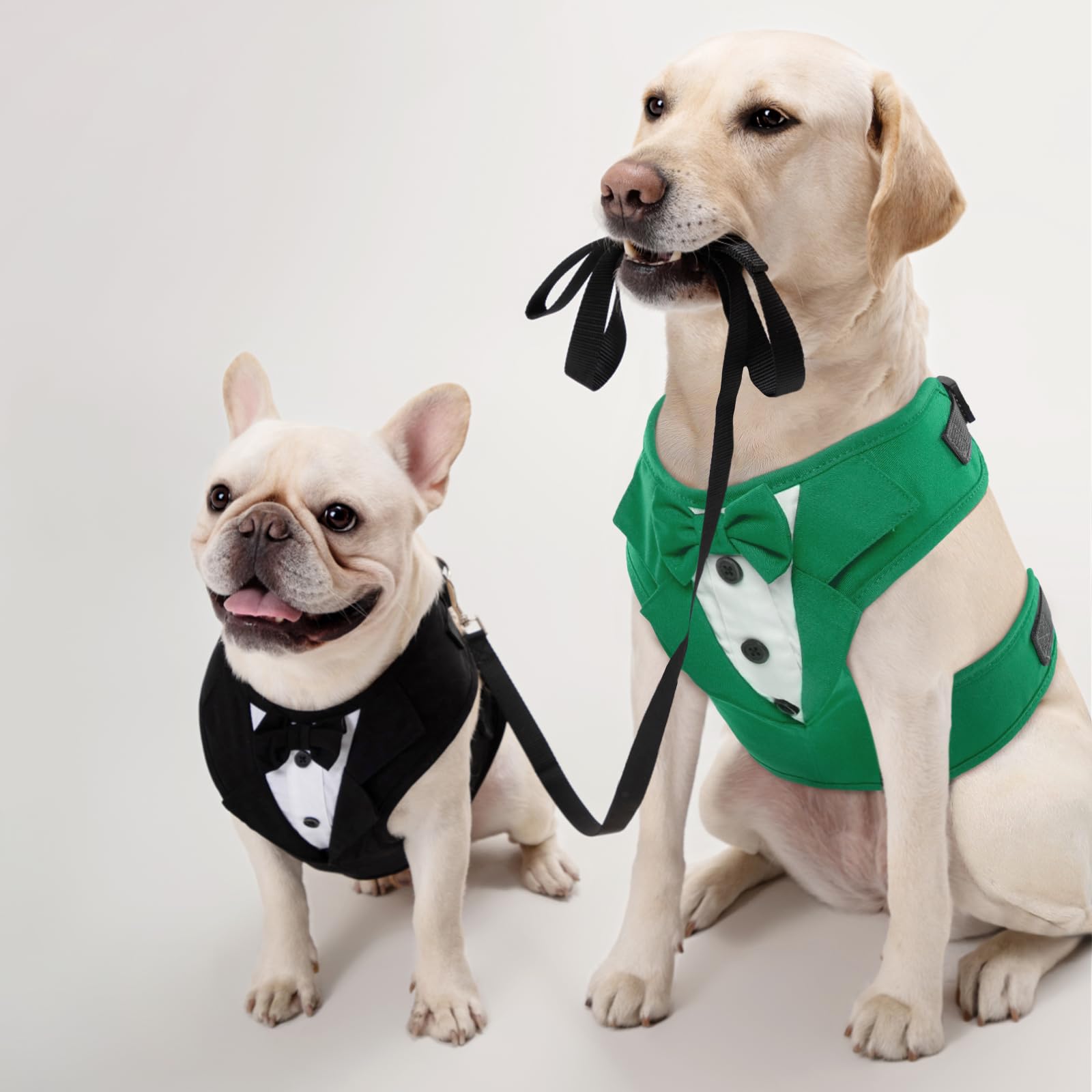 Kuoser Dog Tuxedo Harness, Adjustable Dog Harness No Pull For Small Medium Dogs, Dog Wedding Suit With Bow Tie Party Costume Gre