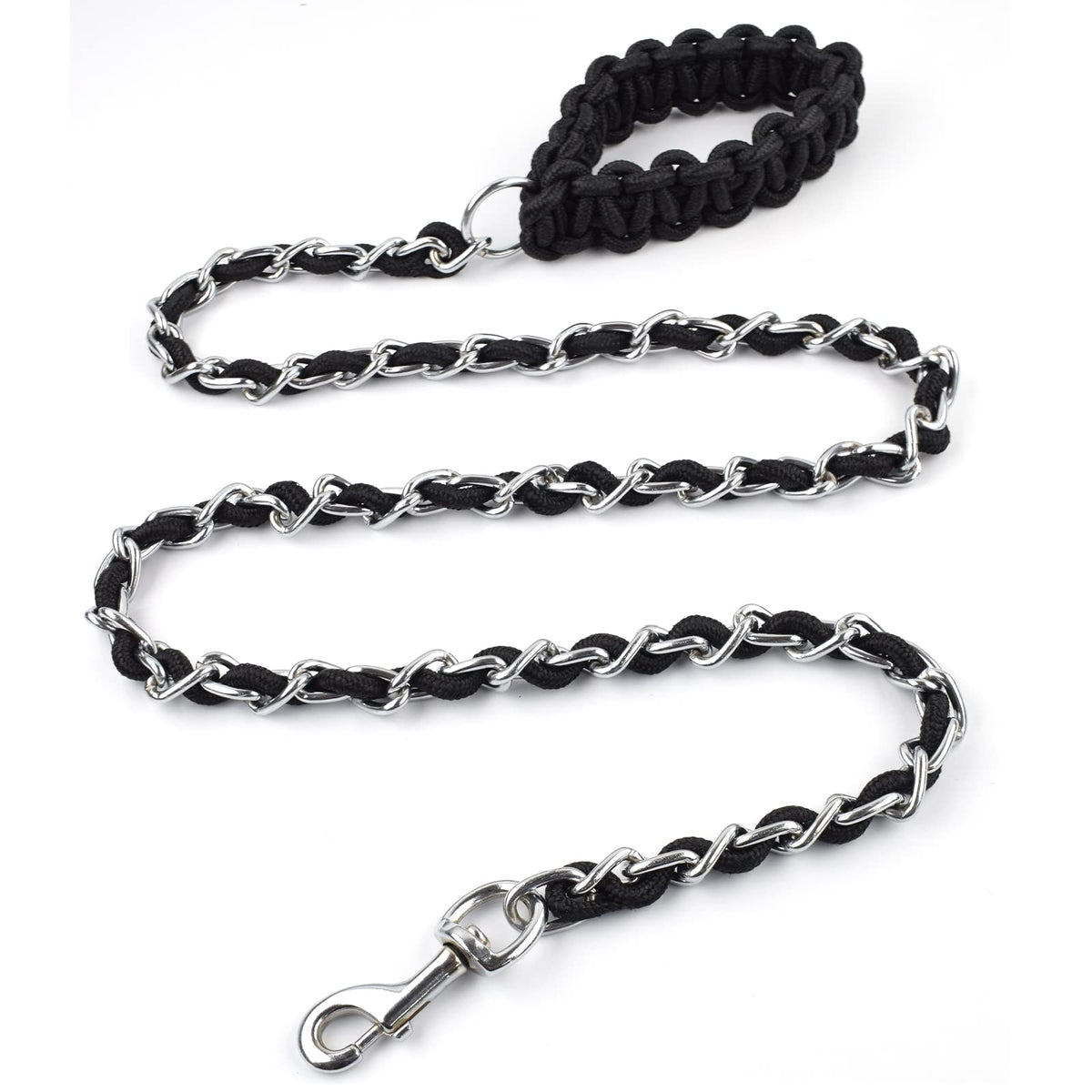 Cdycam Chain Dog Leash Chew Proof Dog Leash For Medium Large Dogs, 5.5 Ft Heavy Duty Metal Leashes With Anti Bite Rope Handle For Training Walking Dogs (L (40Lb-80Lb), Black)