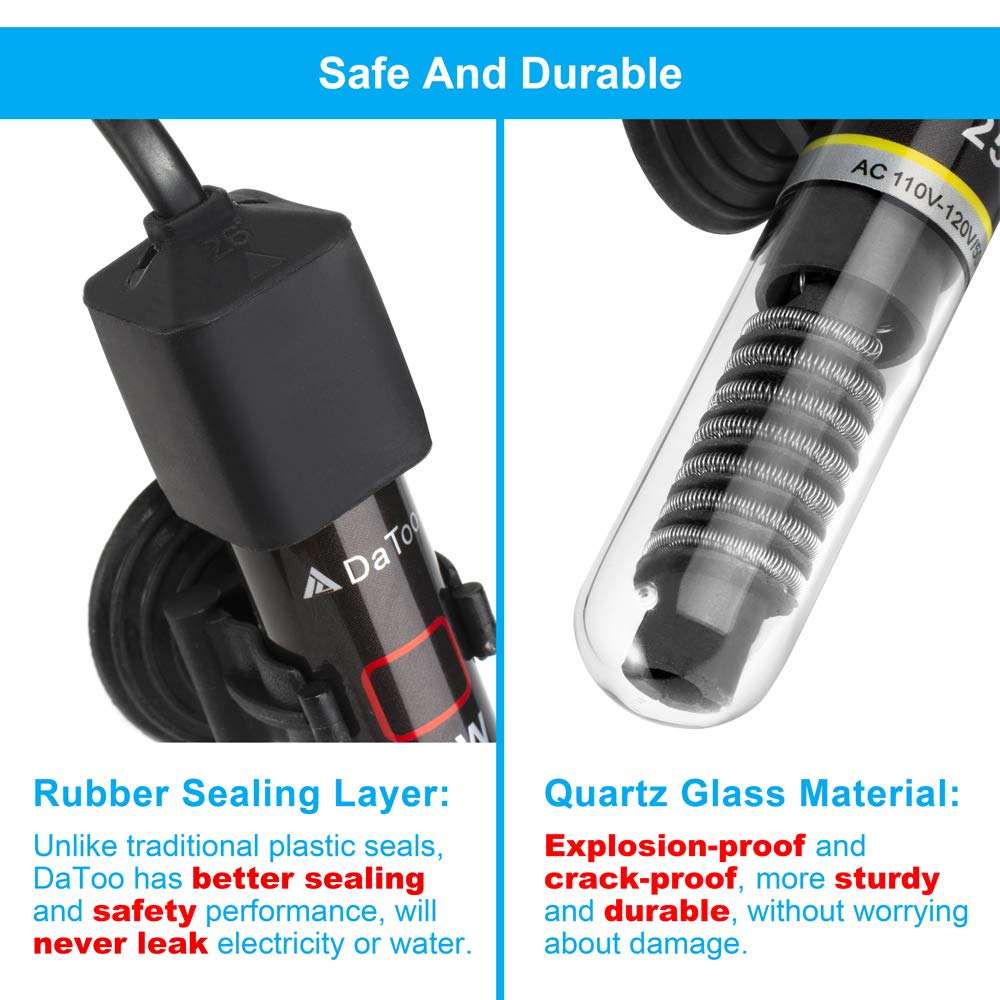Datoo Mini Aquarium Heater 25W Small Fish Tank Heater 25 Watt With Free Thermometer Sticker