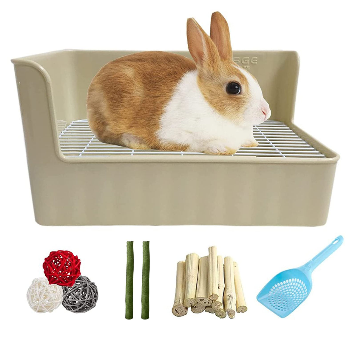 Tfwadmx Rabbit Litter Box Toilet Bunny Corner Litter Pan Pet Toilet Potty Trainer With Scoop Rabbit Chew Toys For Guinea Pigs Galesaur Chinchilla Ferret Small Animal (Brown)