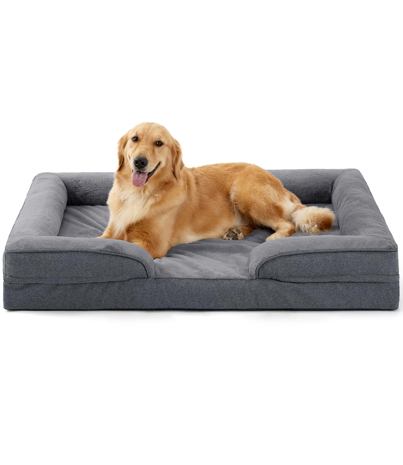 Made4Pet Large Dog Bed, Orthopedic Extra Large Dog Sofa Egg-Crate Foam 42'' Pet Couch Bed With Washable Waterproof Cover,Gray
