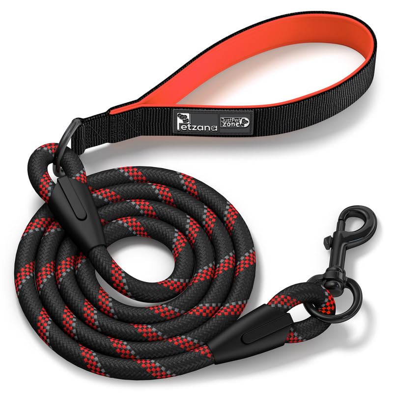 Orange Dog Leash With Soft Padded Handle - 5 Ft Reflective Heavy Duty Leash For Small, Medium & Large Dogs